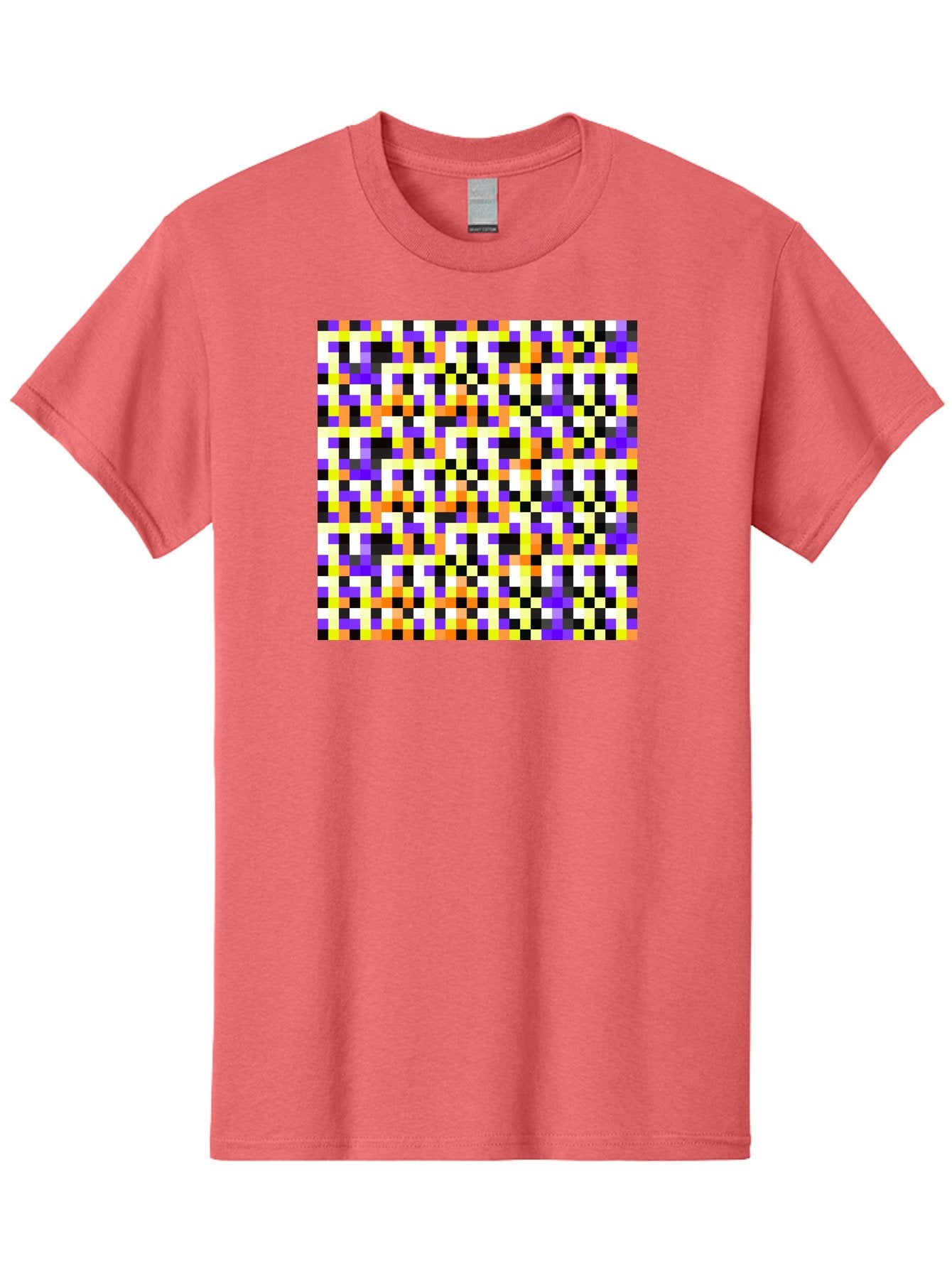 Pixel-Art-Pattern Men'S Graphic Tee, 100% Cotton, Comfortable Casual Summer Wear, Machine Washable, Vibrant Pixel Art, Colorful Pattern, Digital Design, Abstract Art, Bright Colors, Yellow, Orange, Purple, Black, White, Geometric Shapes, Aac415 5