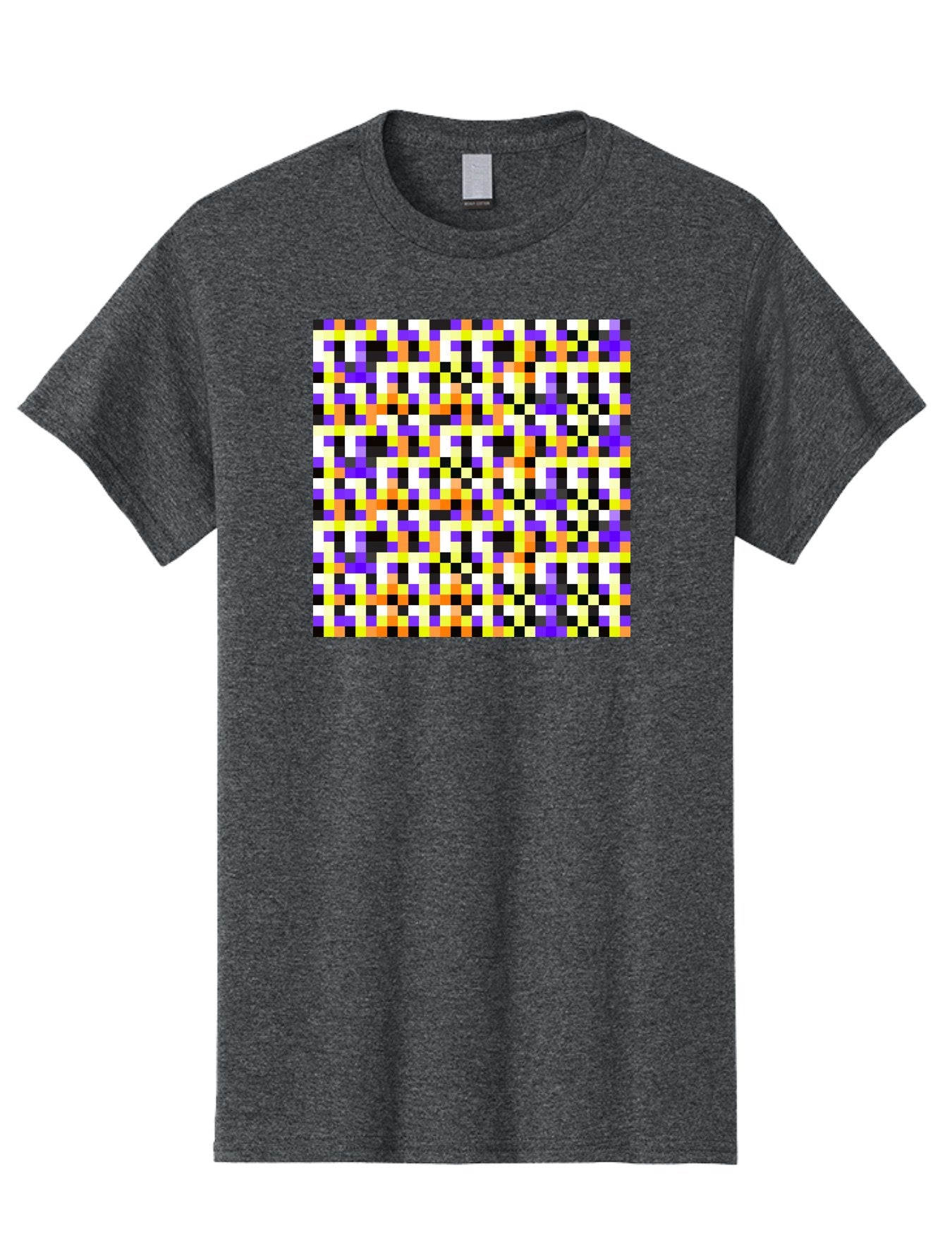 Pixel-Art-Pattern Men'S Graphic Tee, 100% Cotton, Comfortable Casual Summer Wear, Machine Washable, Vibrant Pixel Art, Colorful Pattern, Digital Design, Abstract Art, Bright Colors, Yellow, Orange, Purple, Black, White, Geometric Shapes, Aac415 14