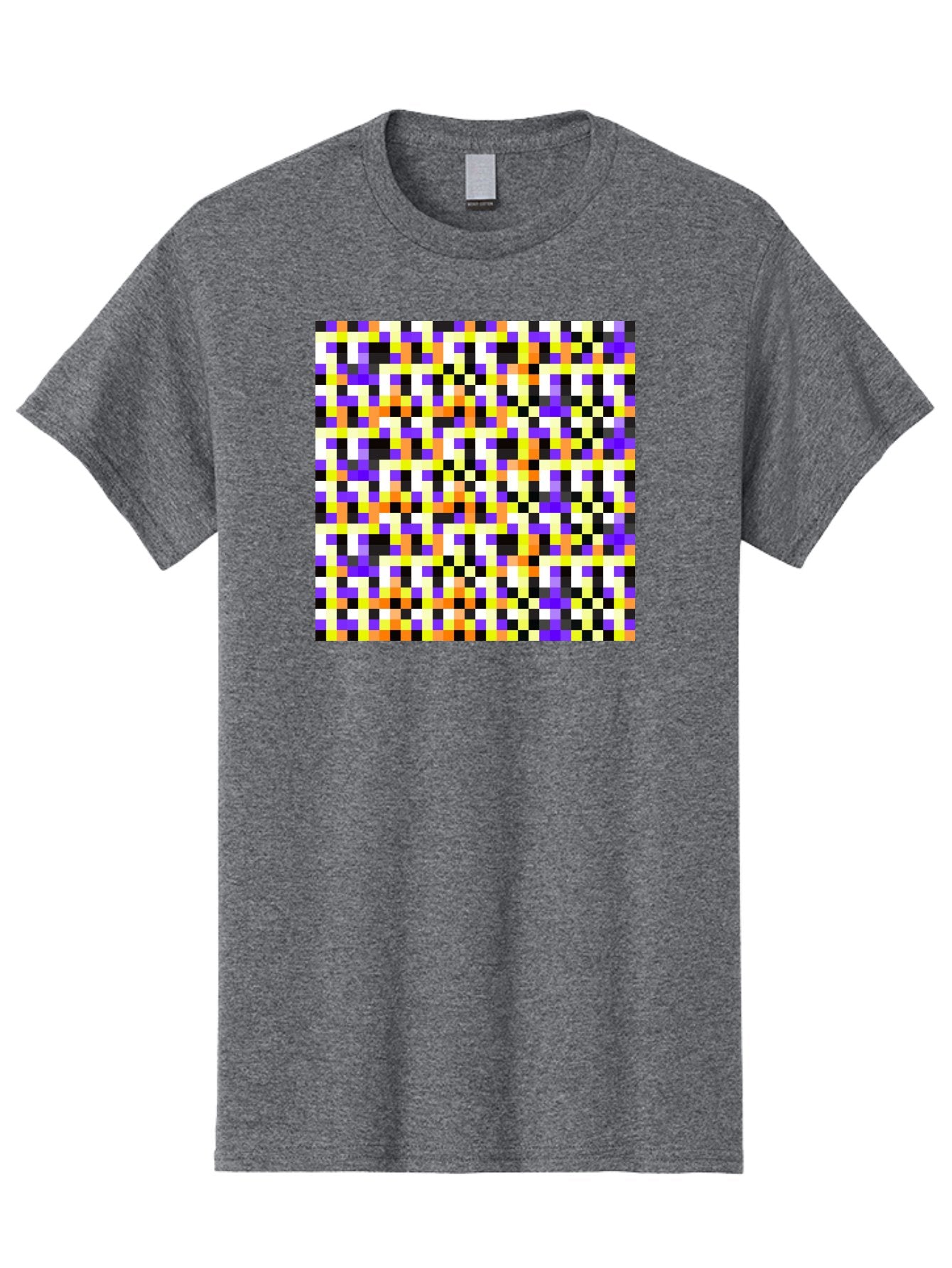 Pixel-Art-Pattern Men'S Graphic Tee, 100% Cotton, Comfortable Casual Summer Wear, Machine Washable, Vibrant Pixel Art, Colorful Pattern, Digital Design, Abstract Art, Bright Colors, Yellow, Orange, Purple, Black, White, Geometric Shapes, Aac415