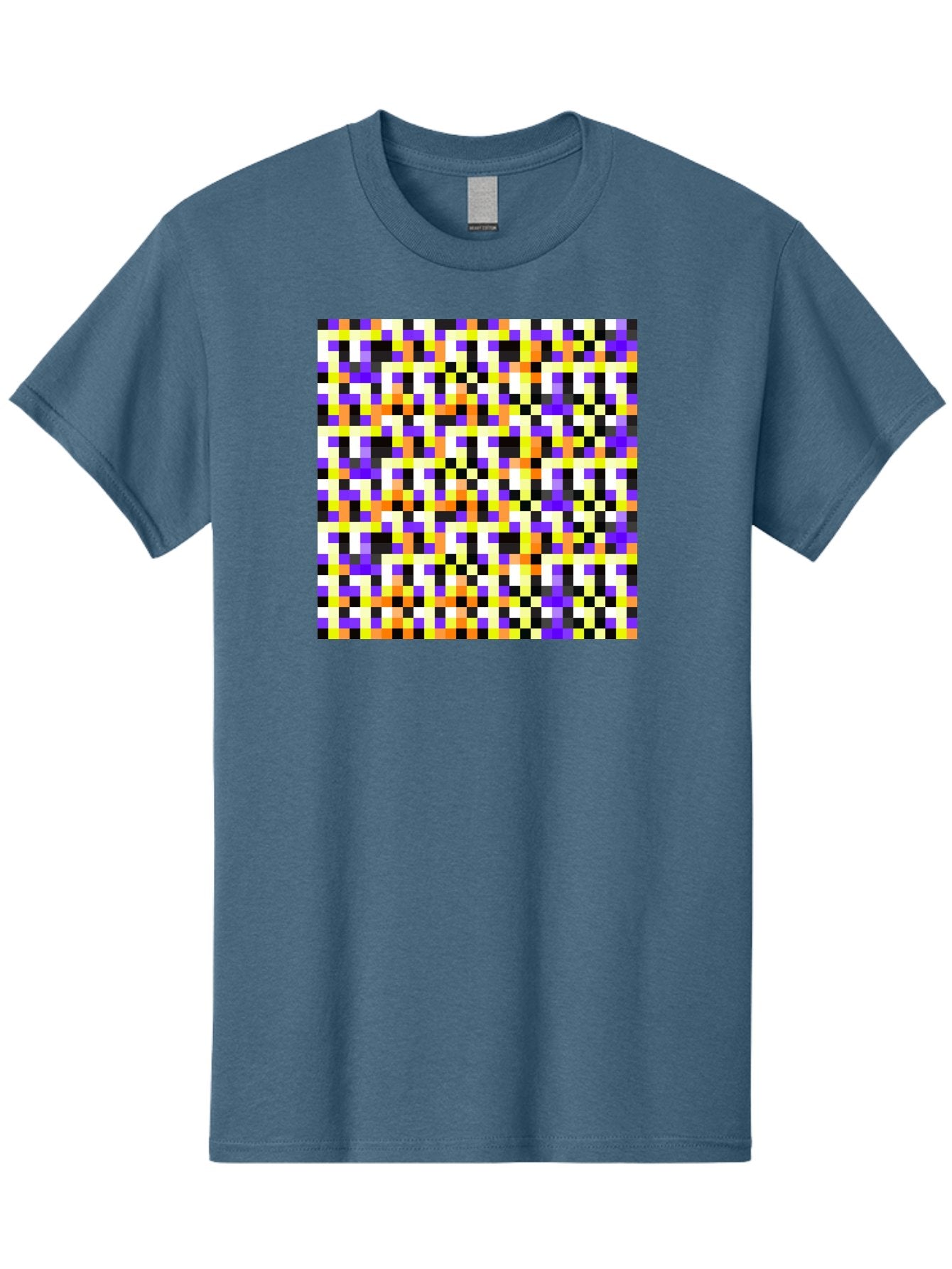 Pixel-Art-Pattern Men'S Graphic Tee, 100% Cotton, Comfortable Casual Summer Wear, Machine Washable, Vibrant Pixel Art, Colorful Pattern, Digital Design, Abstract Art, Bright Colors, Yellow, Orange, Purple, Black, White, Geometric Shapes, Aac415 13