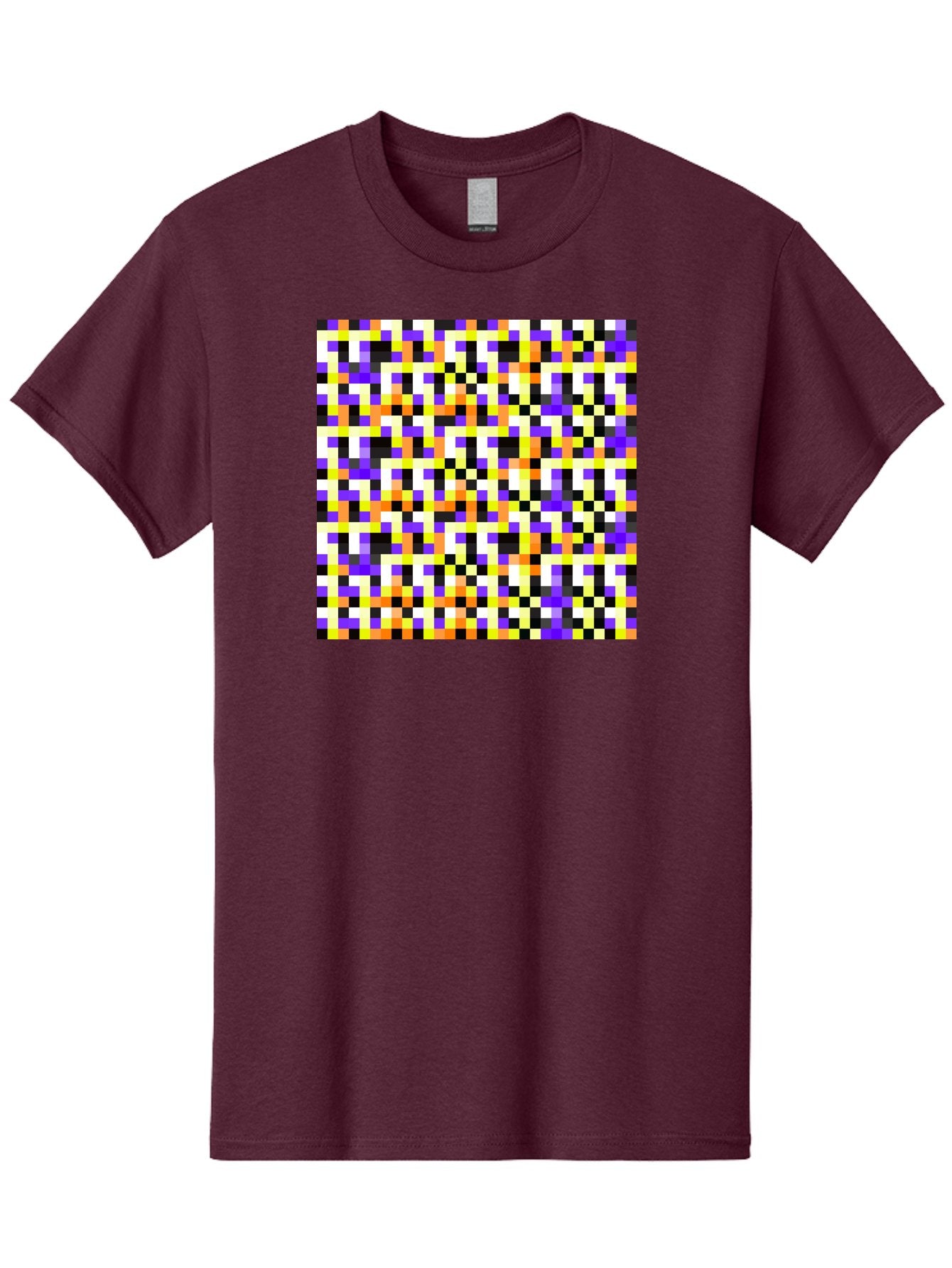 Pixel-Art-Pattern Men'S Graphic Tee, 100% Cotton, Comfortable Casual Summer Wear, Machine Washable, Vibrant Pixel Art, Colorful Pattern, Digital Design, Abstract Art, Bright Colors, Yellow, Orange, Purple, Black, White, Geometric Shapes, Aac415 4