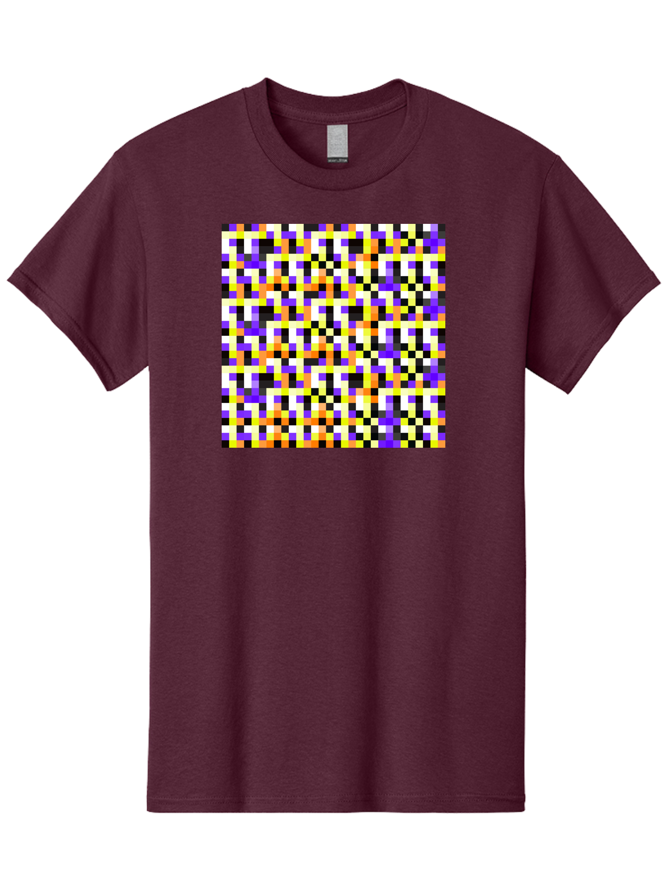 Pixel-Art-Pattern Men'S Graphic Tee, 100% Cotton, Comfortable Casual Summer Wear, Machine Washable, Vibrant Pixel Art, Colorful Pattern, Digital Design, Abstract Art, Bright Colors, Yellow, Orange, Purple, Black, White, Geometric Shapes, Aac415 23