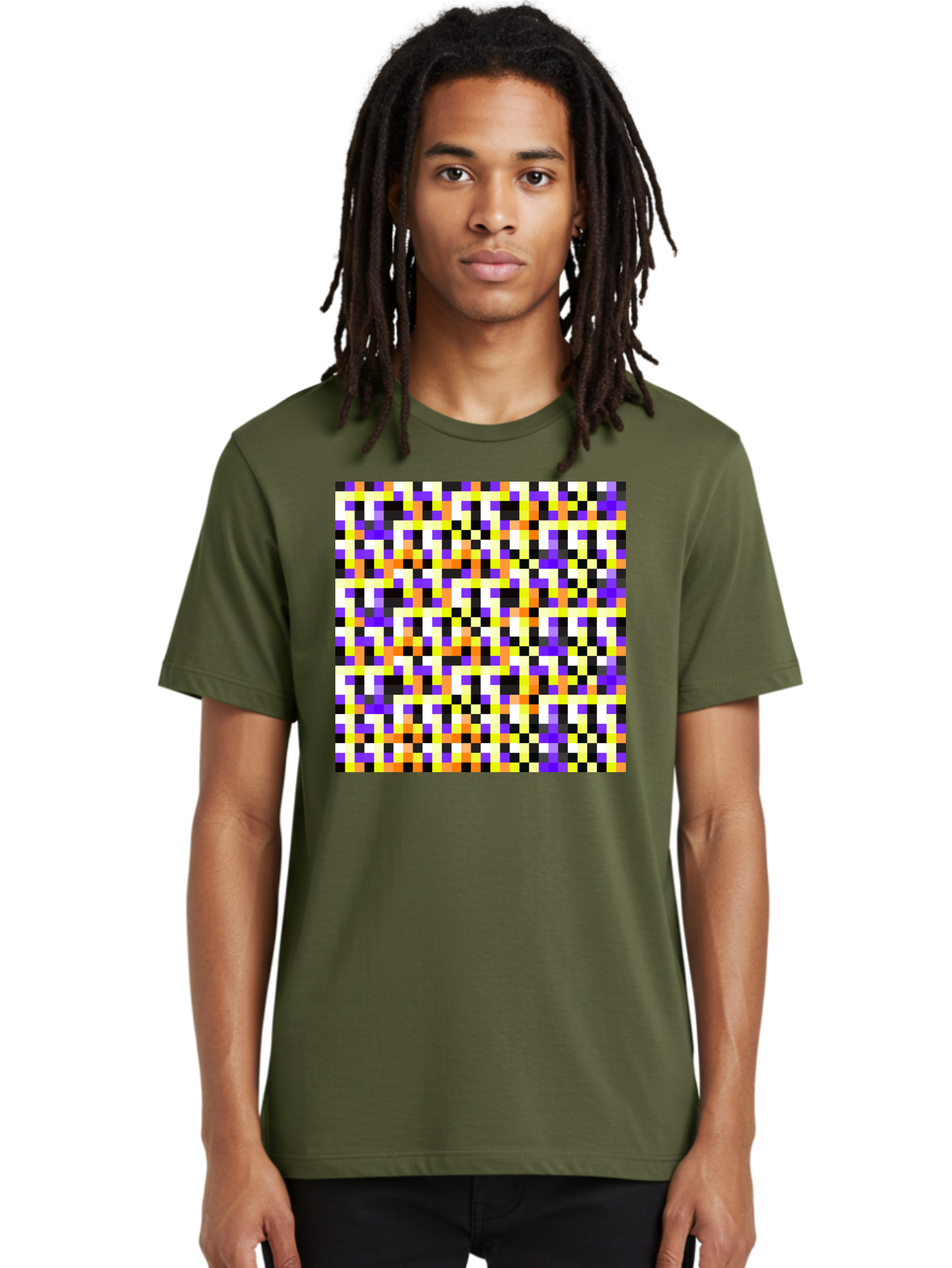 Pixel-Art-Pattern Men'S Graphic Tee, 100% Cotton, Comfortable Casual Summer Wear, Machine Washable, Vibrant Pixel Art, Colorful Pattern, Digital Design, Abstract Art, Bright Colors, Yellow, Orange, Purple, Black, White, Geometric Shapes, Aac415 8