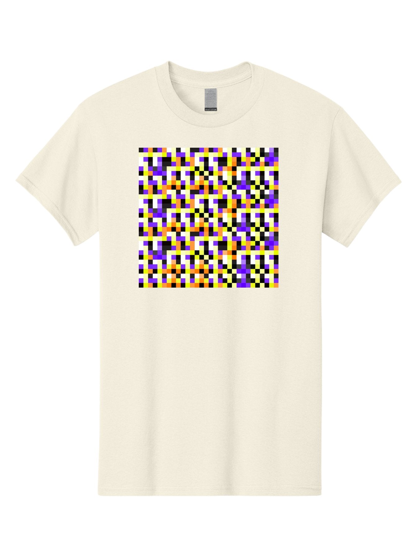 Pixel-Art-Pattern Men'S Graphic Tee, 100% Cotton, Comfortable Casual Summer Wear, Machine Washable, Vibrant Pixel Art, Colorful Pattern, Digital Design, Abstract Art, Bright Colors, Yellow, Orange, Purple, Black, White, Geometric Shapes, Aac415 7
