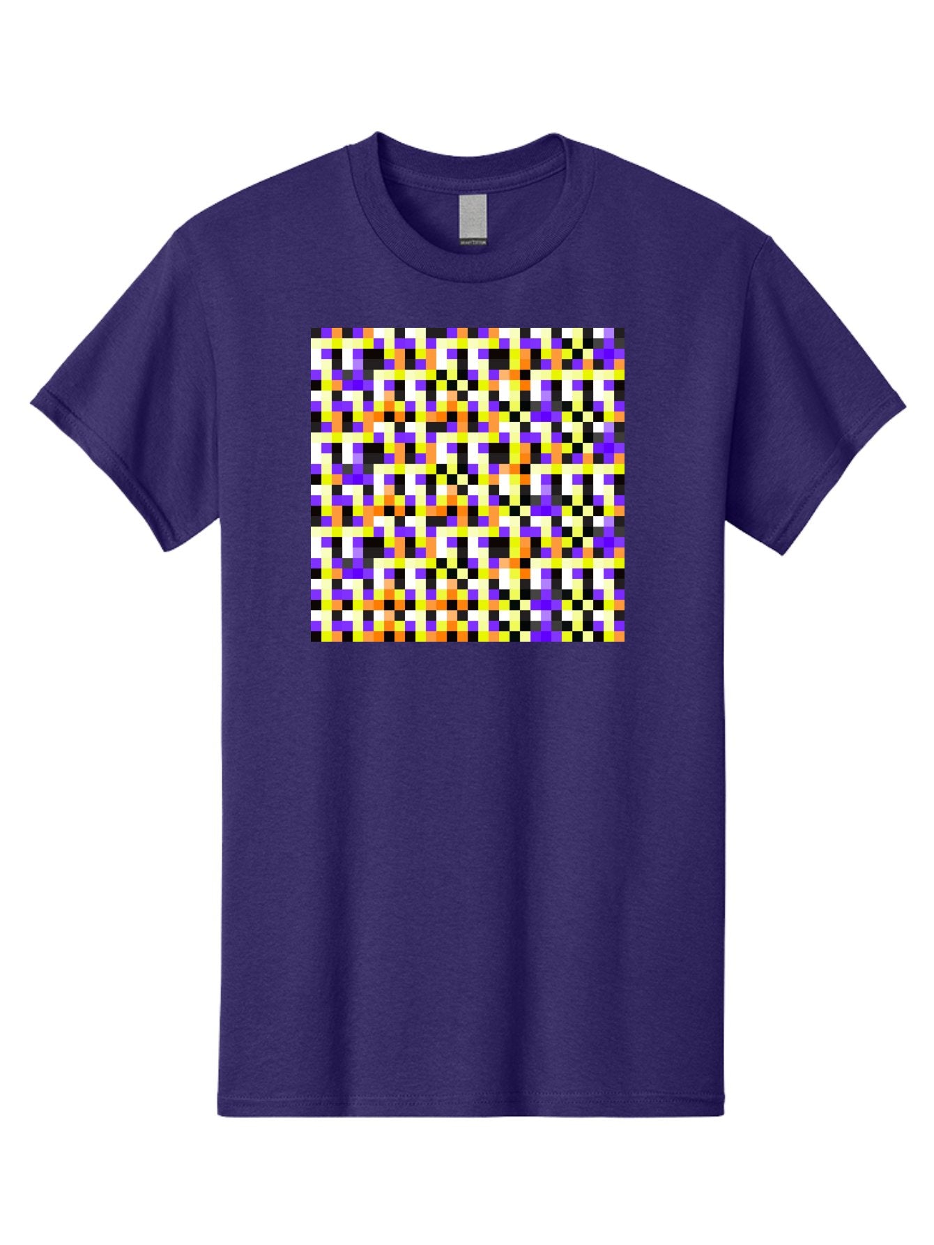 Pixel-Art-Pattern Men'S Graphic Tee, 100% Cotton, Comfortable Casual Summer Wear, Machine Washable, Vibrant Pixel Art, Colorful Pattern, Digital Design, Abstract Art, Bright Colors, Yellow, Orange, Purple, Black, White, Geometric Shapes, Aac415 9
