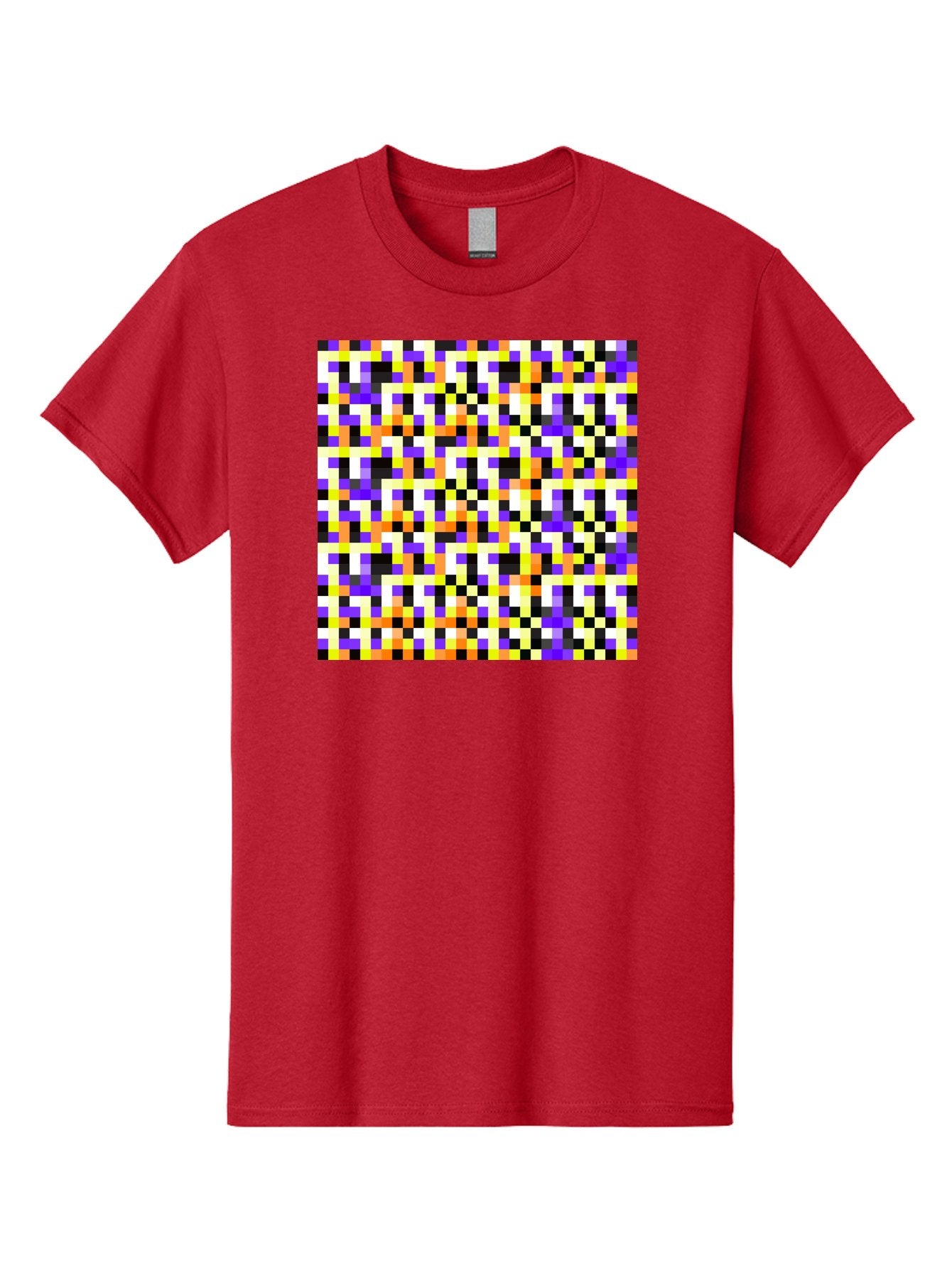 Pixel-Art-Pattern Men'S Graphic Tee, 100% Cotton, Comfortable Casual Summer Wear, Machine Washable, Vibrant Pixel Art, Colorful Pattern, Digital Design, Abstract Art, Bright Colors, Yellow, Orange, Purple, Black, White, Geometric Shapes, Aac415 3