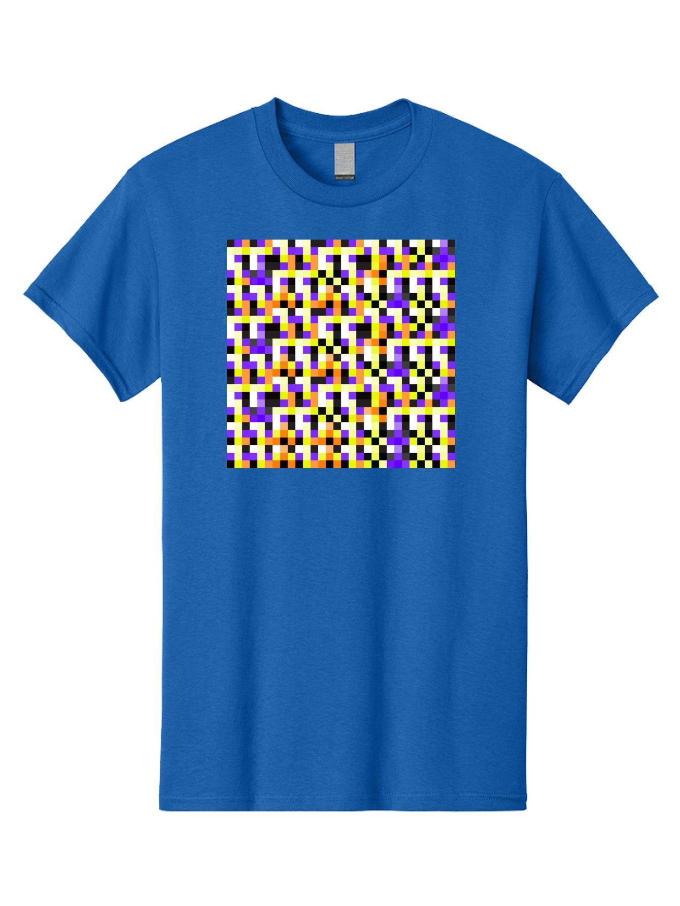 Pixel-Art-Pattern Men'S Graphic Tee, 100% Cotton, Comfortable Casual Summer Wear, Machine Washable, Vibrant Pixel Art, Colorful Pattern, Digital Design, Abstract Art, Bright Colors, Yellow, Orange, Purple, Black, White, Geometric Shapes, Aac415 6