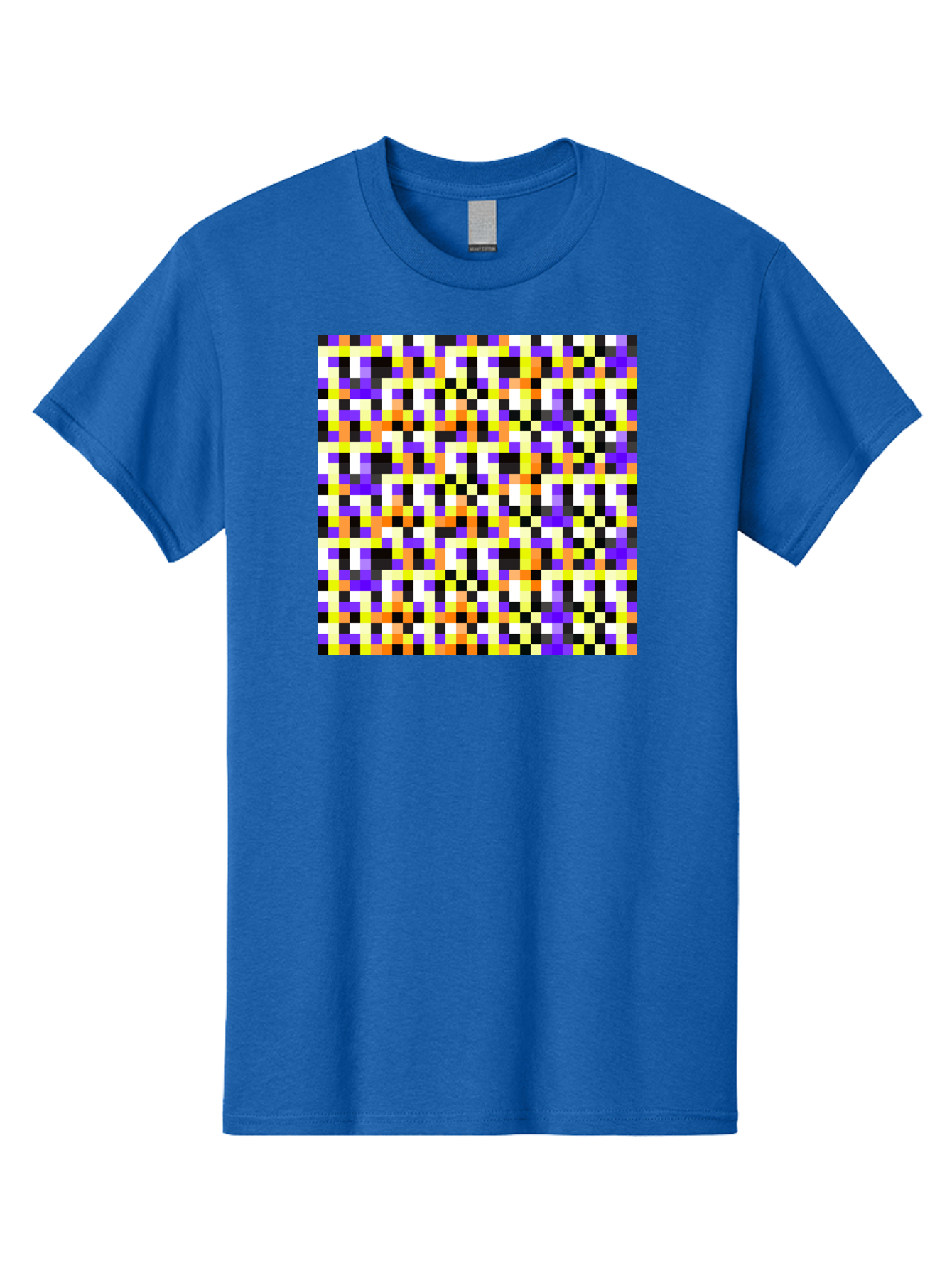 Pixel-Art-Pattern Men'S Graphic Tee, 100% Cotton, Comfortable Casual Summer Wear, Machine Washable, Vibrant Pixel Art, Colorful Pattern, Digital Design, Abstract Art, Bright Colors, Yellow, Orange, Purple, Black, White, Geometric Shapes, Aac415 13