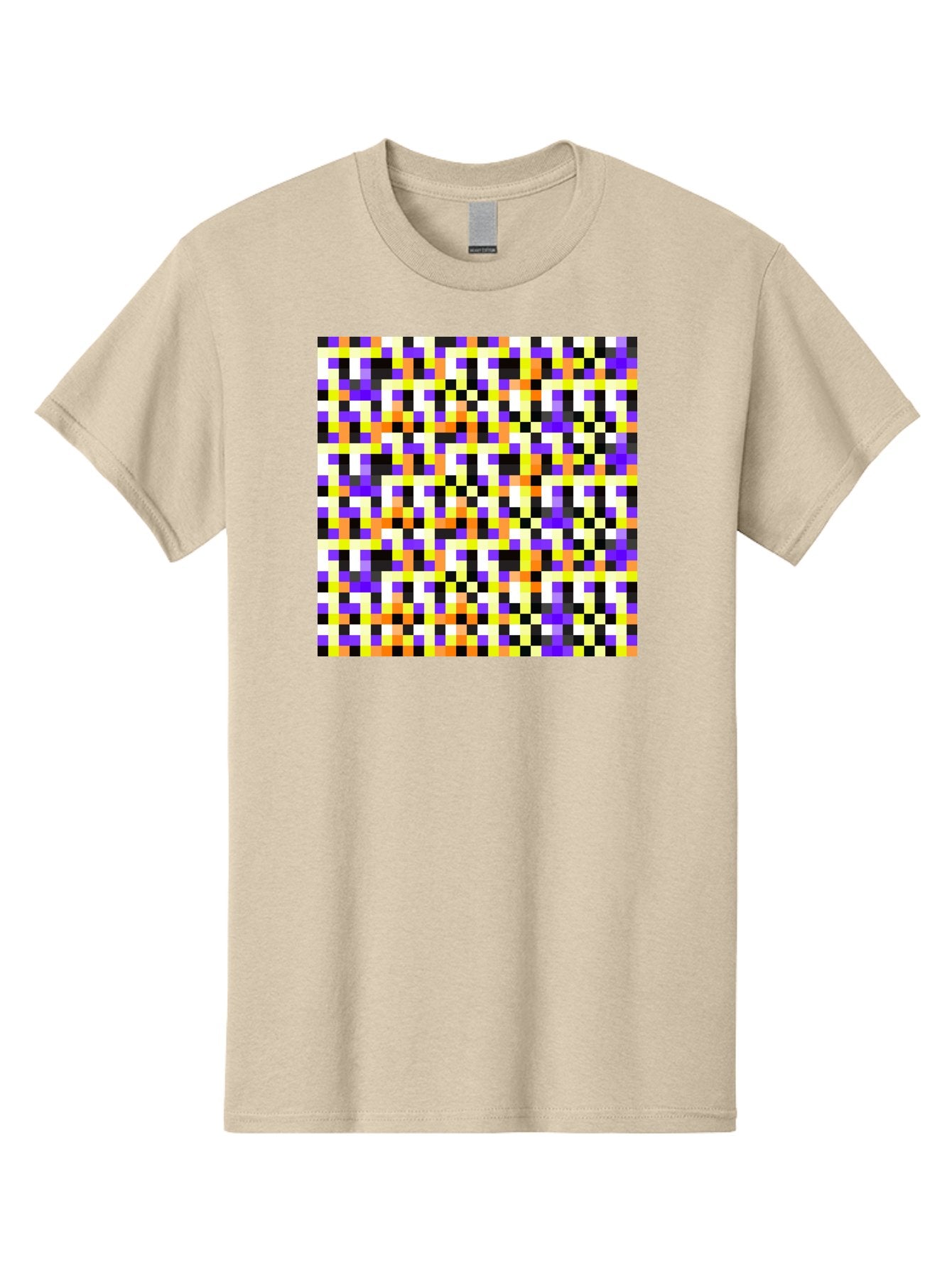 Pixel-Art-Pattern Men'S Graphic Tee, 100% Cotton, Comfortable Casual Summer Wear, Machine Washable, Vibrant Pixel Art, Colorful Pattern, Digital Design, Abstract Art, Bright Colors, Yellow, Orange, Purple, Black, White, Geometric Shapes, Aac415 12