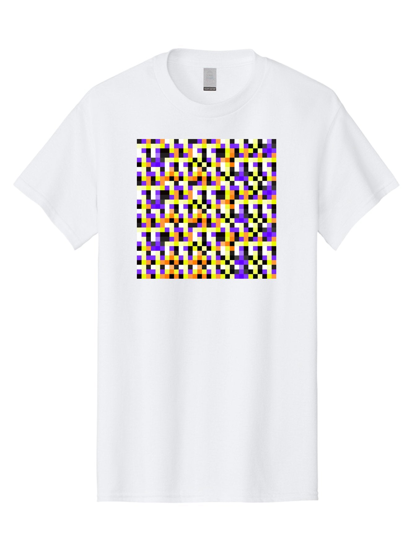 Pixel-Art-Pattern Men'S Graphic Tee, 100% Cotton, Comfortable Casual Summer Wear, Machine Washable, Vibrant Pixel Art, Colorful Pattern, Digital Design, Abstract Art, Bright Colors, Yellow, Orange, Purple, Black, White, Geometric Shapes, Aac415 10
