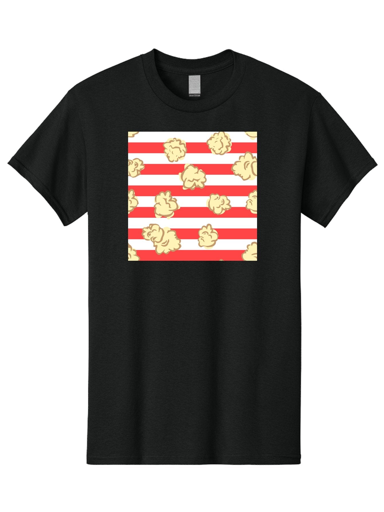 Popcorn-Stripes Men'S Graphic Tee, 100% Cotton, Comfortable Casual Summer Wear, Machine Washable, Popcorn, Red And White Stripes, Movie Snack, Cinematic Treats, Yellow Popcorn, Striped Background, Popcorn Illustration, Snack Time, Film Night, Aac416 8