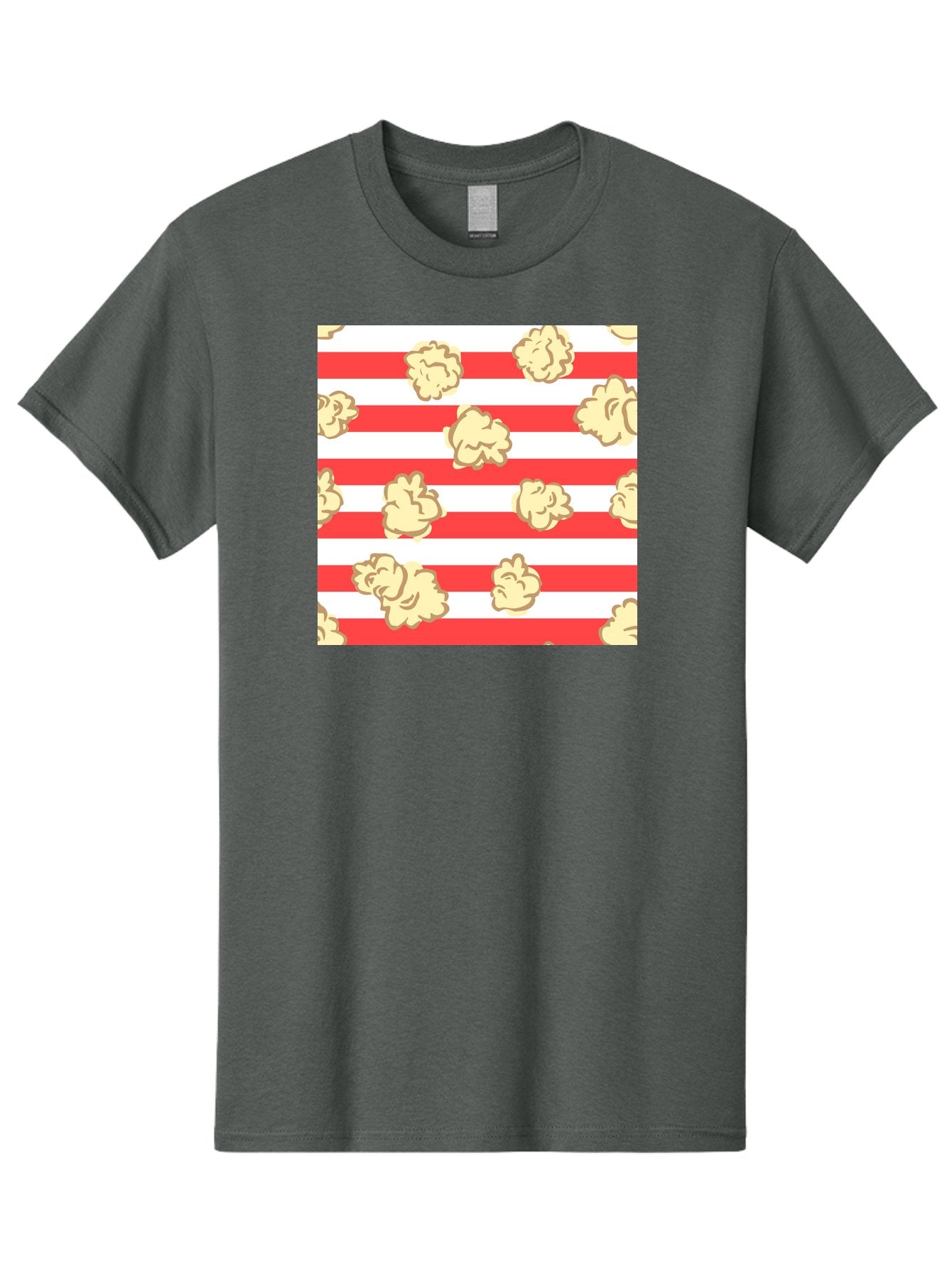 Popcorn-Stripes Men'S Graphic Tee, 100% Cotton, Comfortable Casual Summer Wear, Machine Washable, Popcorn, Red And White Stripes, Movie Snack, Cinematic Treats, Yellow Popcorn, Striped Background, Popcorn Illustration, Snack Time, Film Night, Aac416