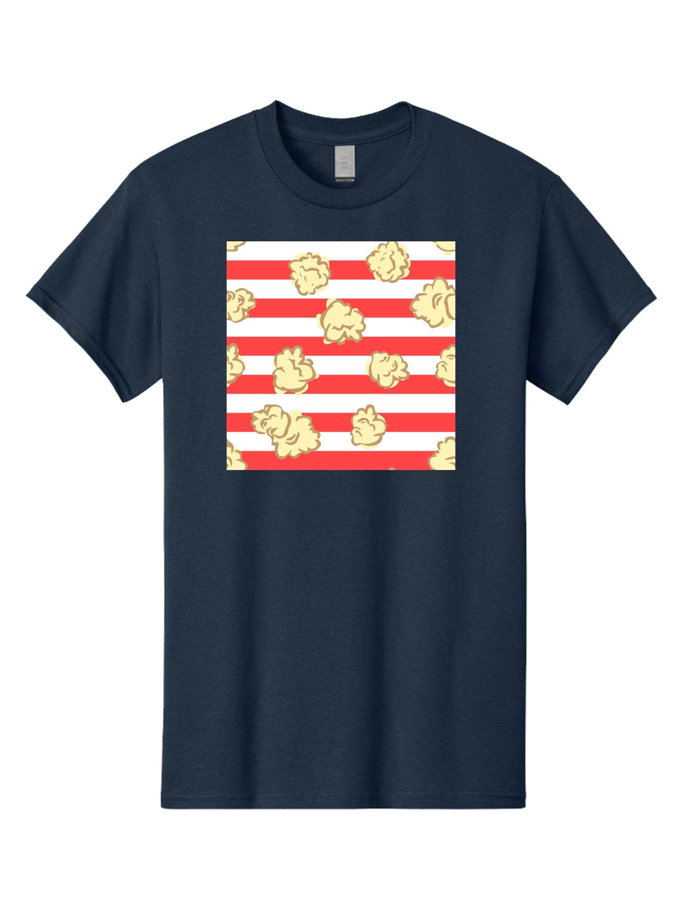 Popcorn-Stripes Men'S Graphic Tee, 100% Cotton, Comfortable Casual Summer Wear, Machine Washable, Popcorn, Red And White Stripes, Movie Snack, Cinematic Treats, Yellow Popcorn, Striped Background, Popcorn Illustration, Snack Time, Film Night, Aac416 11