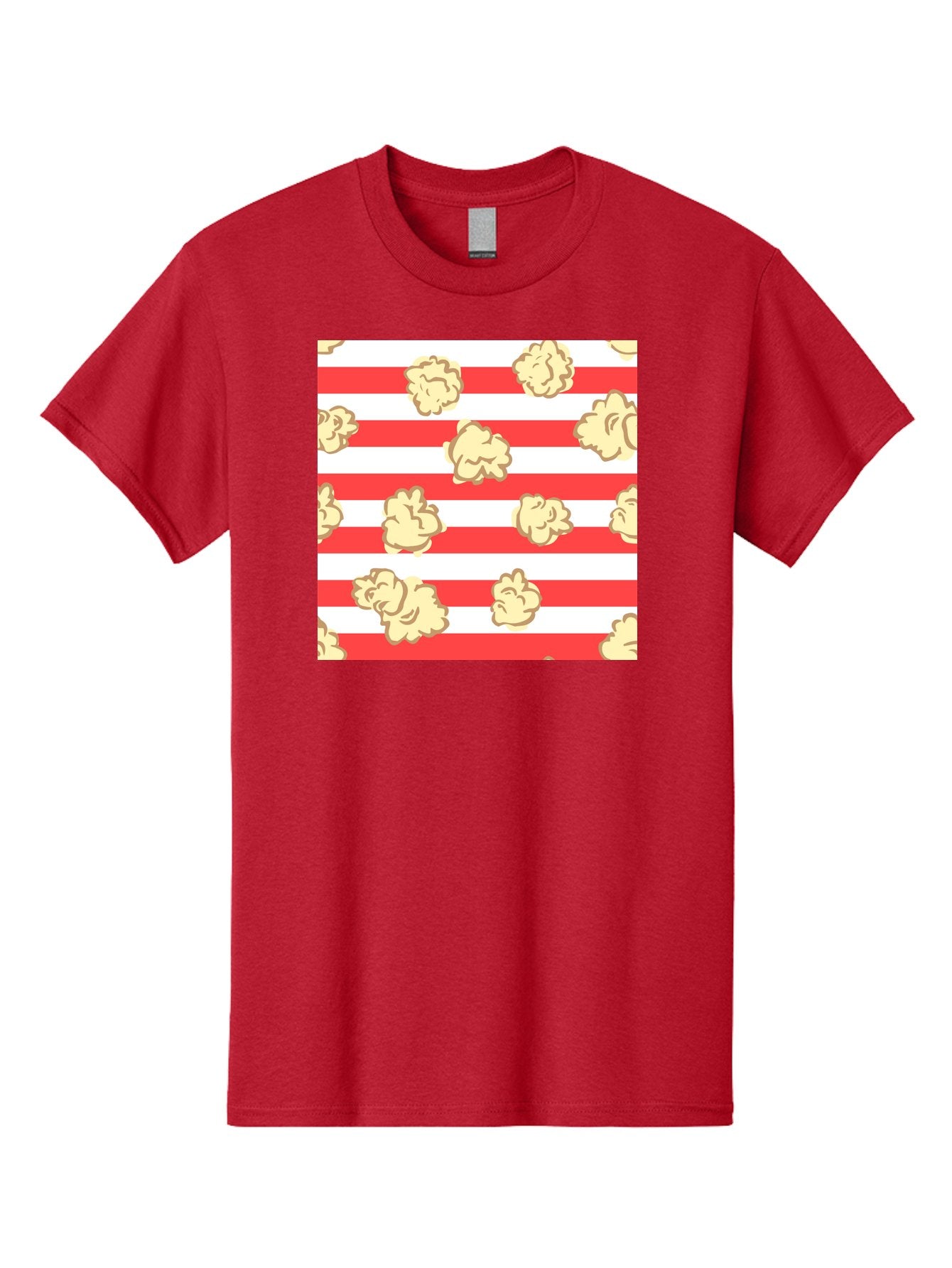 Popcorn-Stripes Men'S Graphic Tee, 100% Cotton, Comfortable Casual Summer Wear, Machine Washable, Popcorn, Red And White Stripes, Movie Snack, Cinematic Treats, Yellow Popcorn, Striped Background, Popcorn Illustration, Snack Time, Film Night, Aac416 13