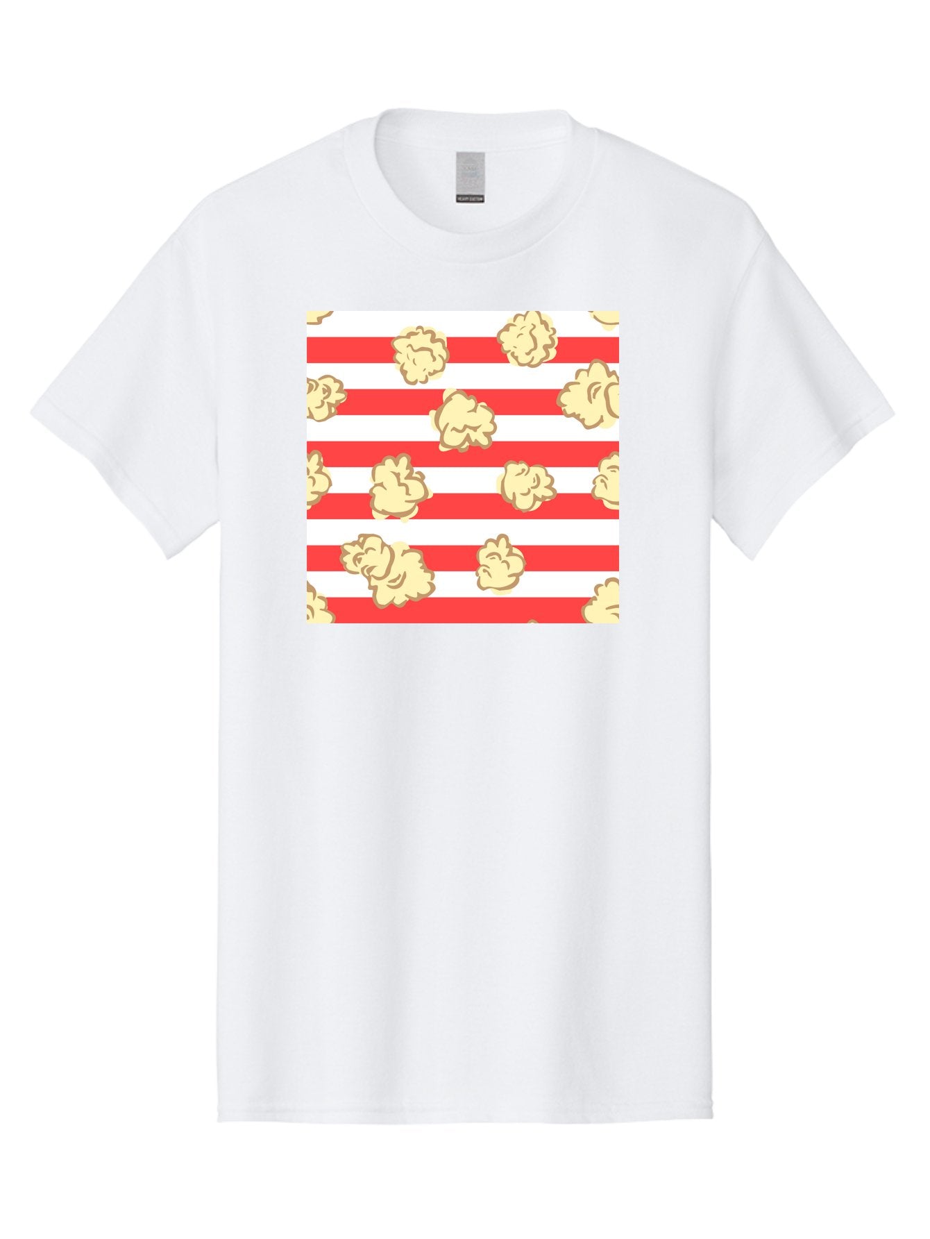 Popcorn-Stripes Men'S Graphic Tee, 100% Cotton, Comfortable Casual Summer Wear, Machine Washable, Popcorn, Red And White Stripes, Movie Snack, Cinematic Treats, Yellow Popcorn, Striped Background, Popcorn Illustration, Snack Time, Film Night, Aac416
