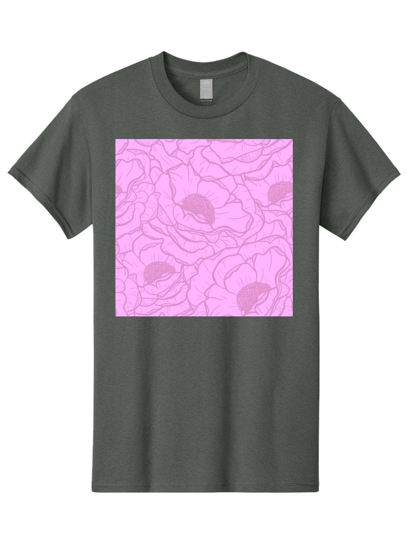 Poppies Men'S Graphic Tee, 100% Cotton, Comfortable Casual Summer Wear, Machine Washable, Pink Flowers, Floral Pattern, Delicate Petals, Intricate Details, Soft Pink Hue, Feminine Design, Bohemian Style, Wallpaper, Pastel Colors, Aac417 11