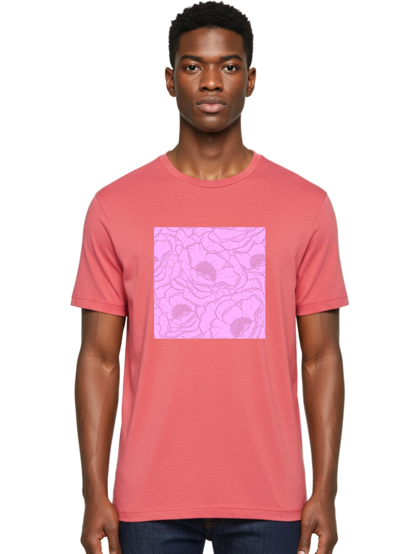 Poppies Men'S Graphic Tee, 100% Cotton, Comfortable Casual Summer Wear, Machine Washable, Pink Flowers, Floral Pattern, Delicate Petals, Intricate Details, Soft Pink Hue, Feminine Design, Bohemian Style, Wallpaper, Pastel Colors, Aac417 17