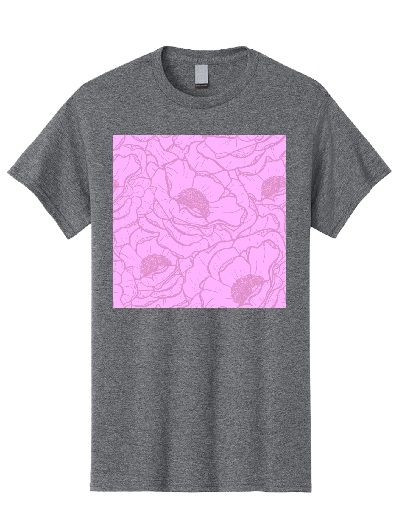 Poppies Men'S Graphic Tee, 100% Cotton, Comfortable Casual Summer Wear, Machine Washable, Pink Flowers, Floral Pattern, Delicate Petals, Intricate Details, Soft Pink Hue, Feminine Design, Bohemian Style, Wallpaper, Pastel Colors, Aac417 14