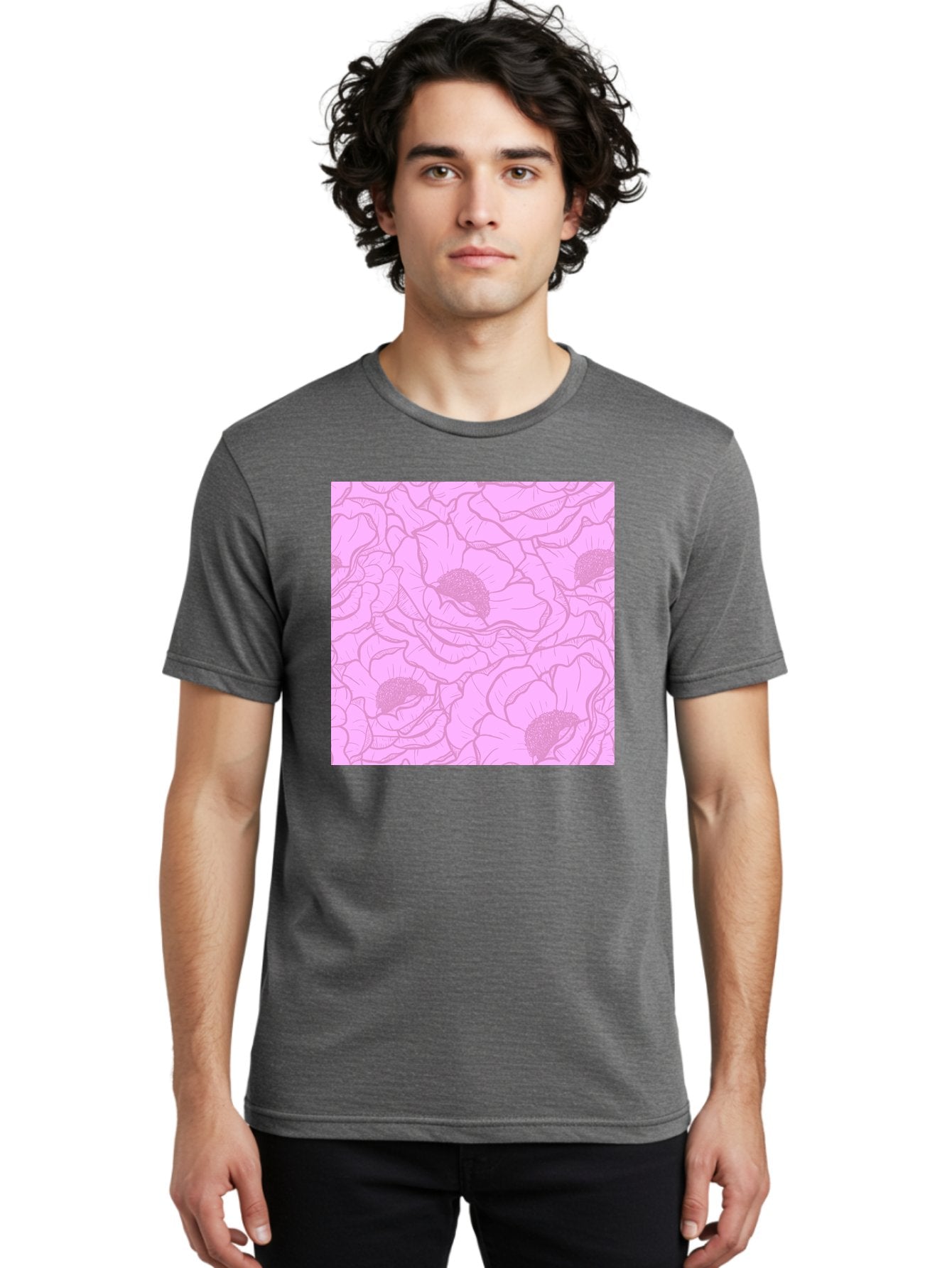 Poppies Men'S Graphic Tee, 100% Cotton, Comfortable Casual Summer Wear, Machine Washable, Pink Flowers, Floral Pattern, Delicate Petals, Intricate Details, Soft Pink Hue, Feminine Design, Bohemian Style, Wallpaper, Pastel Colors, Aac417 29