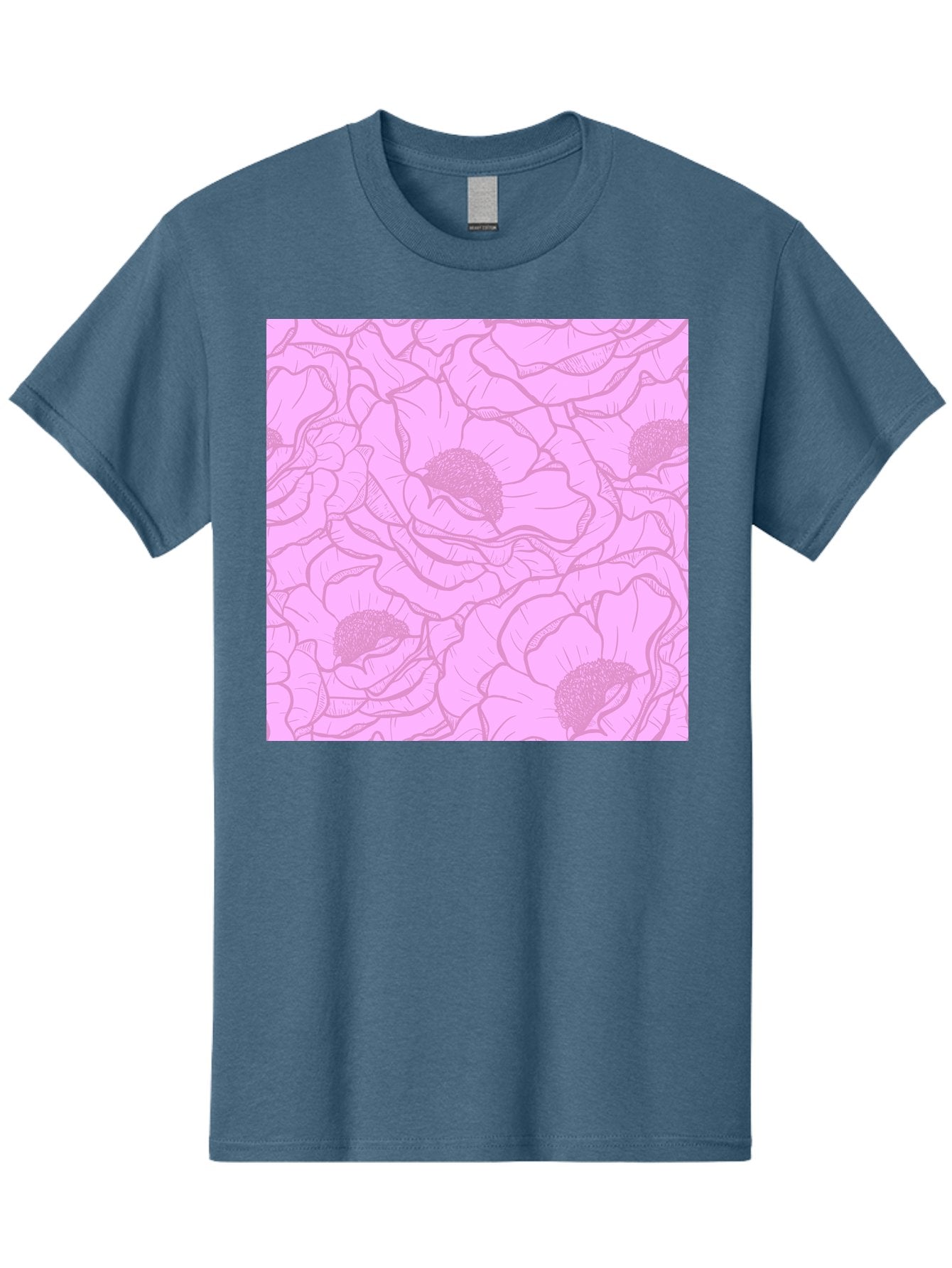 Poppies Men'S Graphic Tee, 100% Cotton, Comfortable Casual Summer Wear, Machine Washable, Pink Flowers, Floral Pattern, Delicate Petals, Intricate Details, Soft Pink Hue, Feminine Design, Bohemian Style, Wallpaper, Pastel Colors, Aac417 15