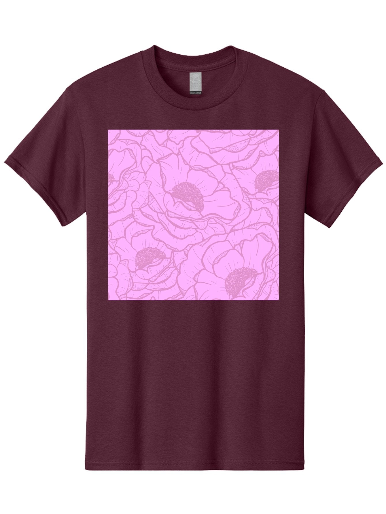 Poppies Men'S Graphic Tee, 100% Cotton, Comfortable Casual Summer Wear, Machine Washable, Pink Flowers, Floral Pattern, Delicate Petals, Intricate Details, Soft Pink Hue, Feminine Design, Bohemian Style, Wallpaper, Pastel Colors, Aac417 7