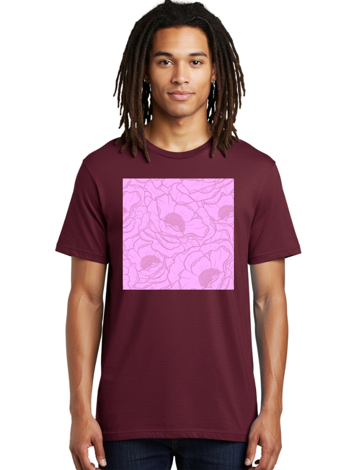 Poppies Men'S Graphic Tee, 100% Cotton, Comfortable Casual Summer Wear, Machine Washable, Pink Flowers, Floral Pattern, Delicate Petals, Intricate Details, Soft Pink Hue, Feminine Design, Bohemian Style, Wallpaper, Pastel Colors, Aac417 16