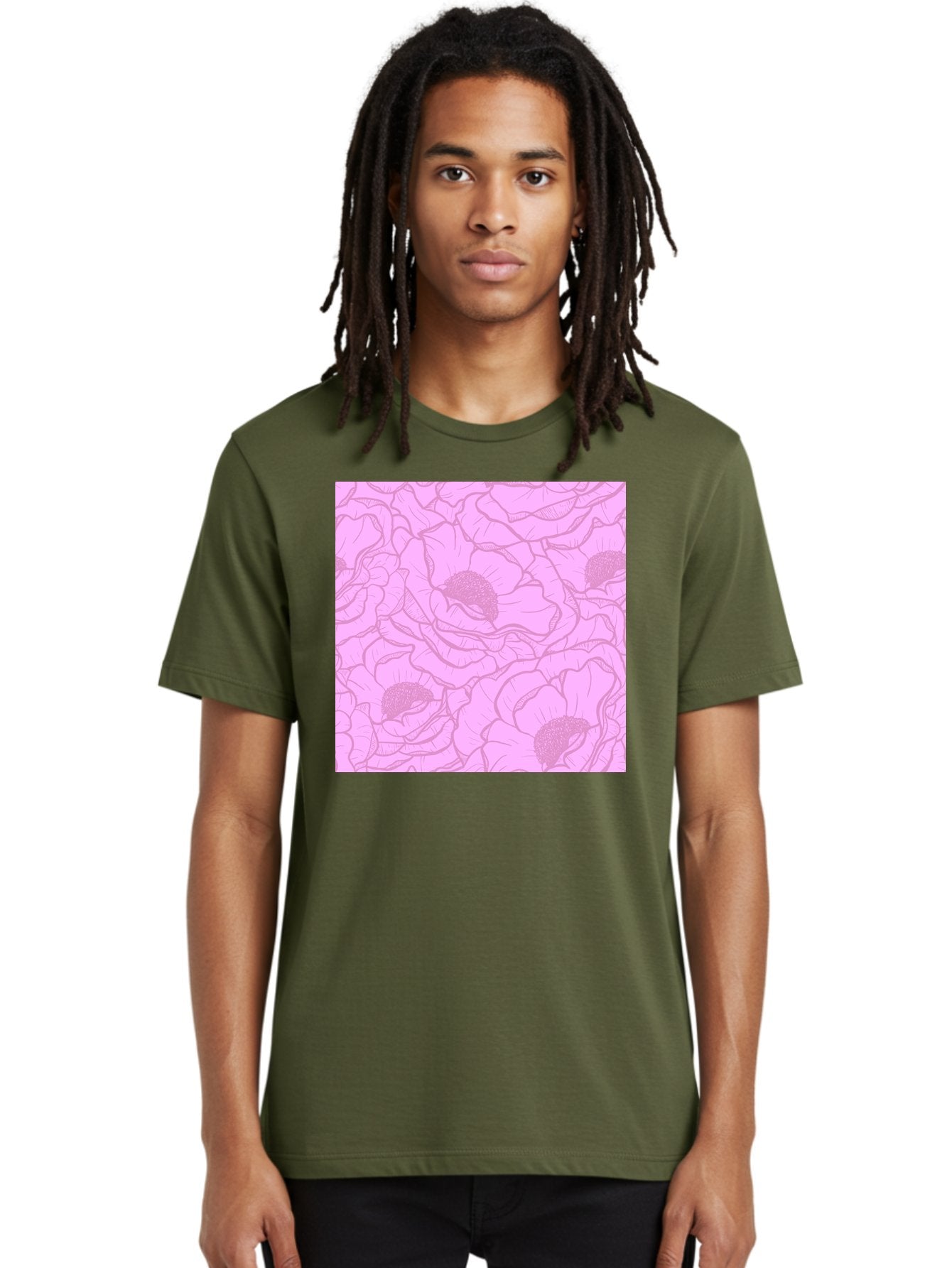 Poppies Men'S Graphic Tee, 100% Cotton, Comfortable Casual Summer Wear, Machine Washable, Pink Flowers, Floral Pattern, Delicate Petals, Intricate Details, Soft Pink Hue, Feminine Design, Bohemian Style, Wallpaper, Pastel Colors, Aac417 28