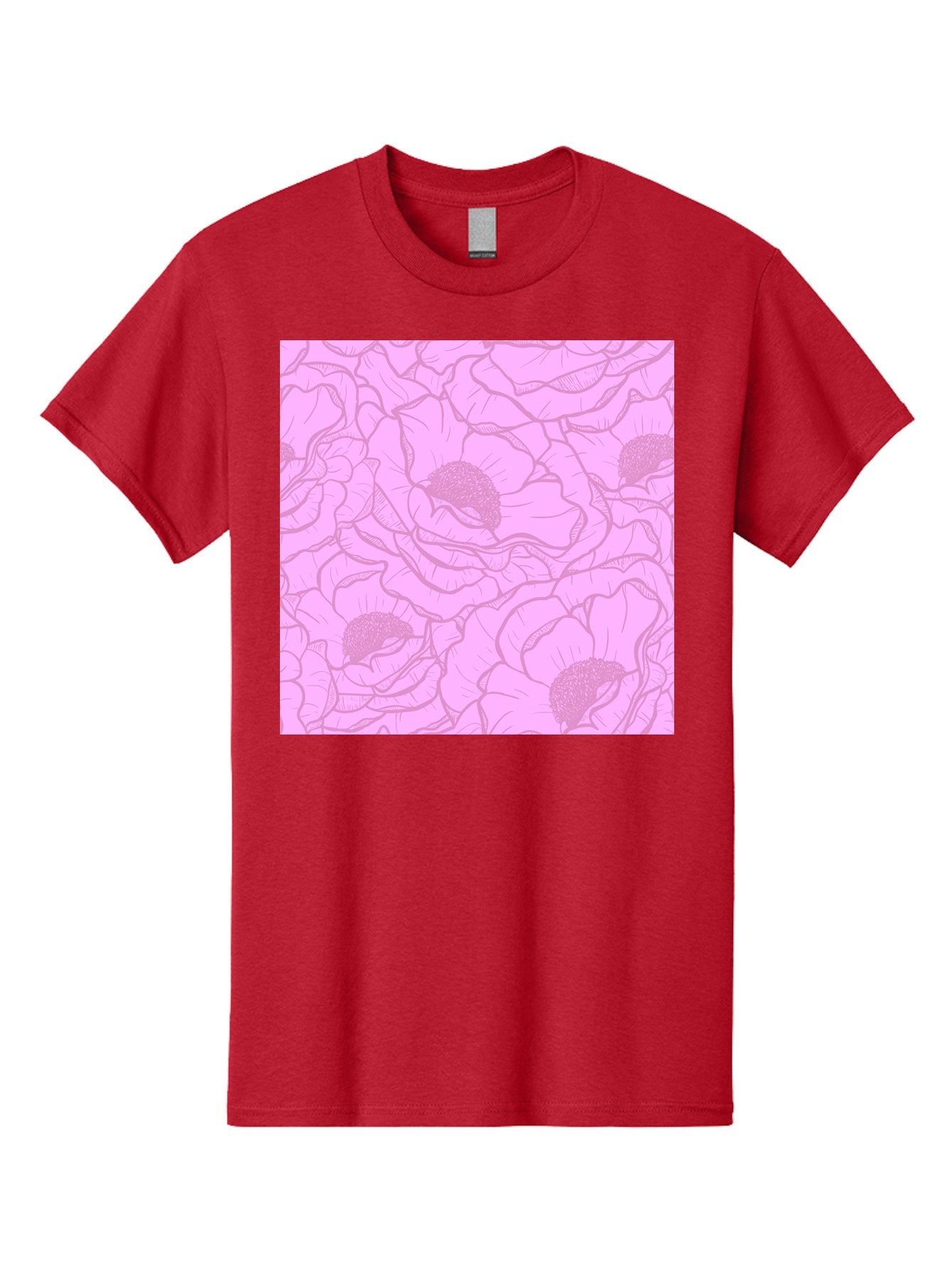 Poppies Men'S Graphic Tee, 100% Cotton, Comfortable Casual Summer Wear, Machine Washable, Pink Flowers, Floral Pattern, Delicate Petals, Intricate Details, Soft Pink Hue, Feminine Design, Bohemian Style, Wallpaper, Pastel Colors, Aac417