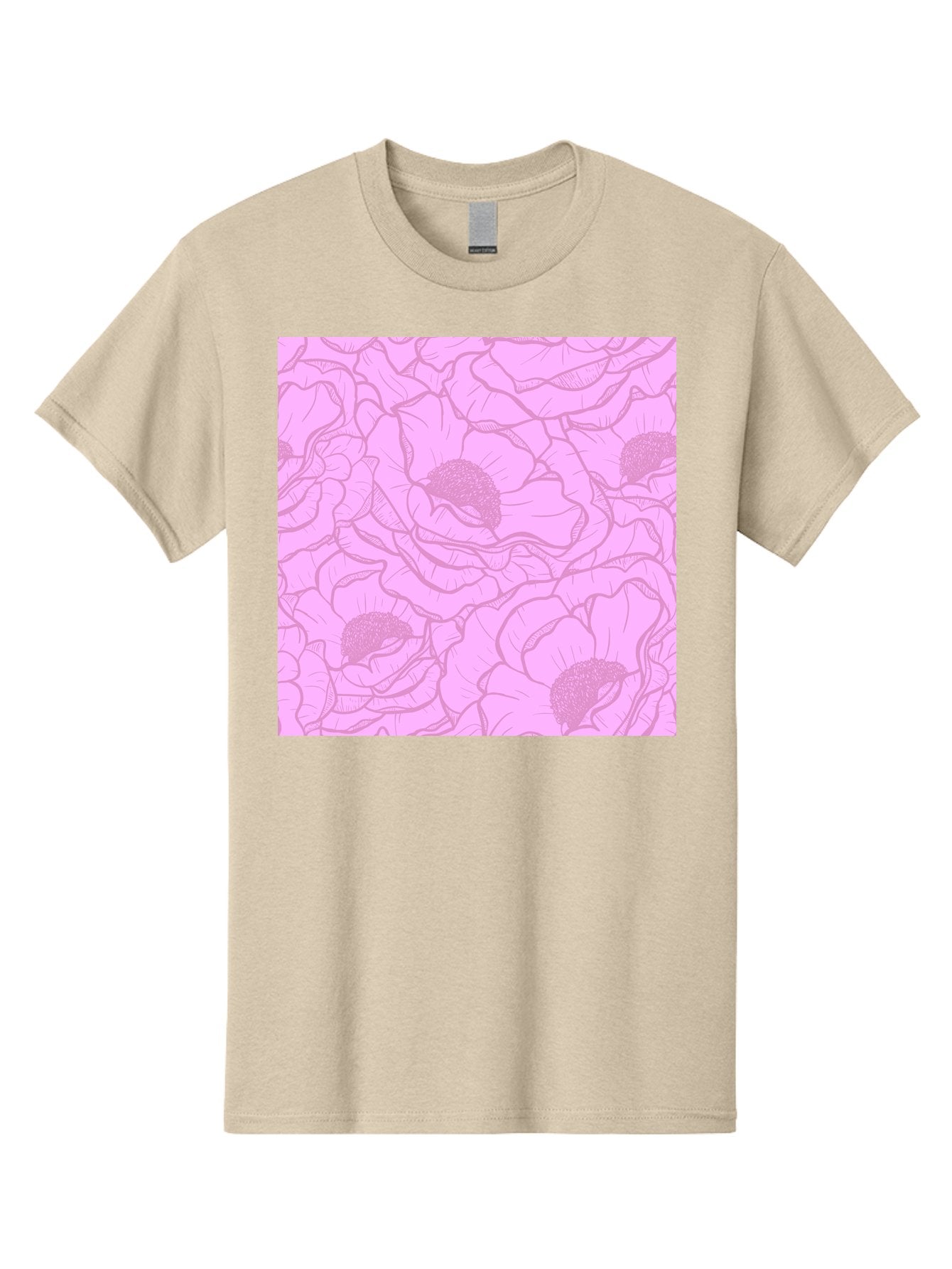 Poppies Men'S Graphic Tee, 100% Cotton, Comfortable Casual Summer Wear, Machine Washable, Pink Flowers, Floral Pattern, Delicate Petals, Intricate Details, Soft Pink Hue, Feminine Design, Bohemian Style, Wallpaper, Pastel Colors, Aac417 6