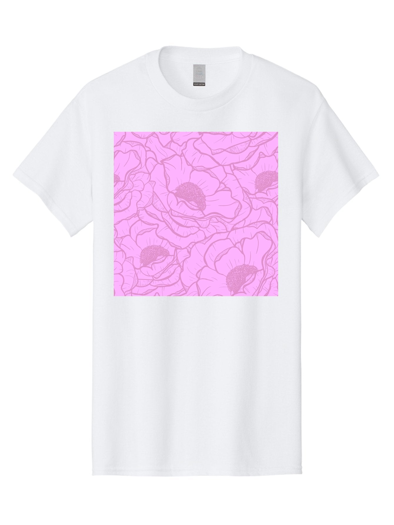 Poppies Men'S Graphic Tee, 100% Cotton, Comfortable Casual Summer Wear, Machine Washable, Pink Flowers, Floral Pattern, Delicate Petals, Intricate Details, Soft Pink Hue, Feminine Design, Bohemian Style, Wallpaper, Pastel Colors, Aac417