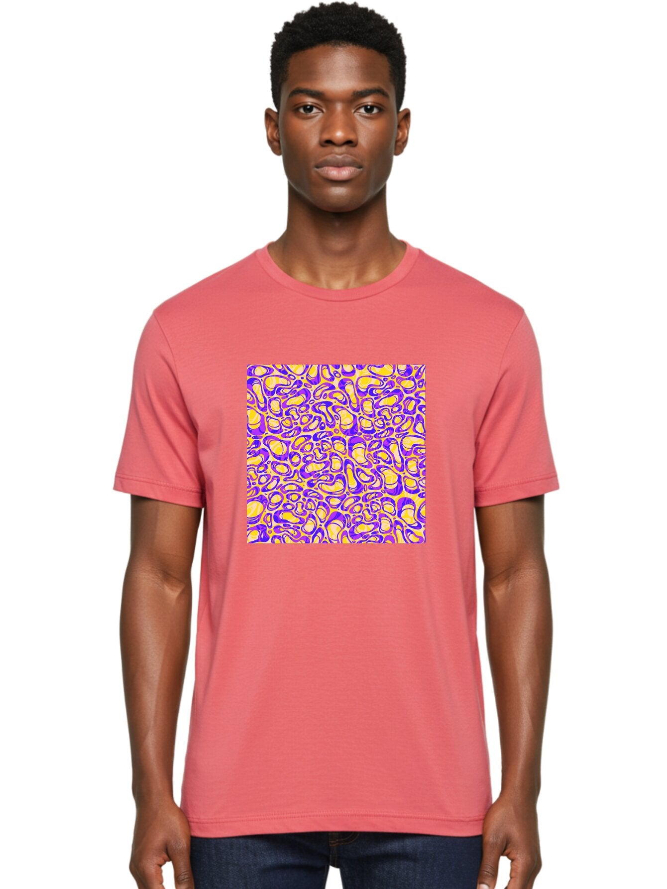 Purple-And-Yellow-Swirl Men'S Graphic Tee, 100% Cotton, Comfortable Casual Summer Wear, Machine Washable, Amethyst And Lemon Swirly Pattern, Abstract Design, Vibrant Purple, Yellow Shapes, Organic Texture, Mesmerizing Visual Effect, Aac418 28