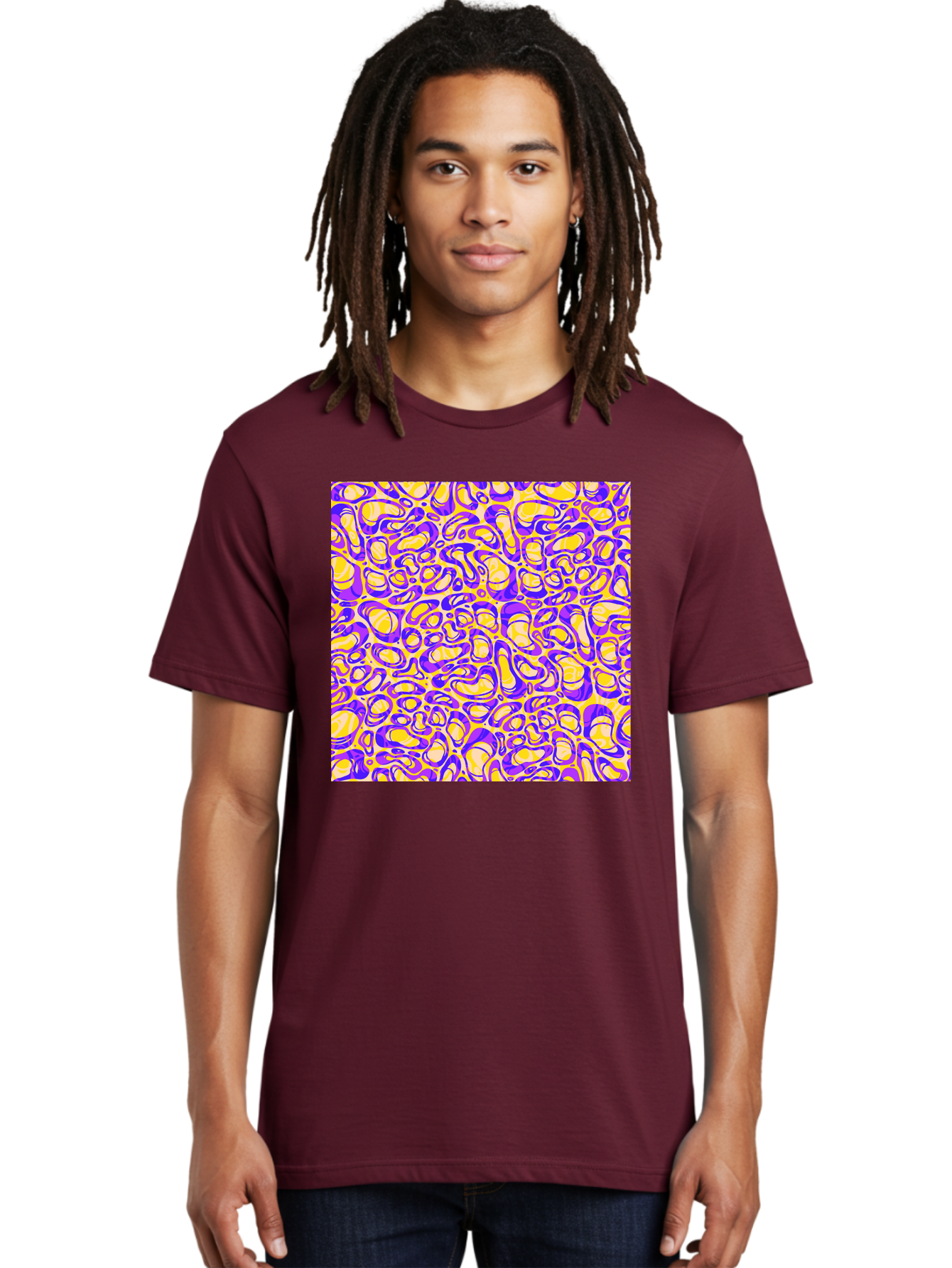 Purple-And-Yellow-Swirl Men'S Graphic Tee, 100% Cotton, Comfortable Casual Summer Wear, Machine Washable, Amethyst And Lemon Swirly Pattern, Abstract Design, Vibrant Purple, Yellow Shapes, Organic Texture, Mesmerizing Visual Effect, Aac418 10