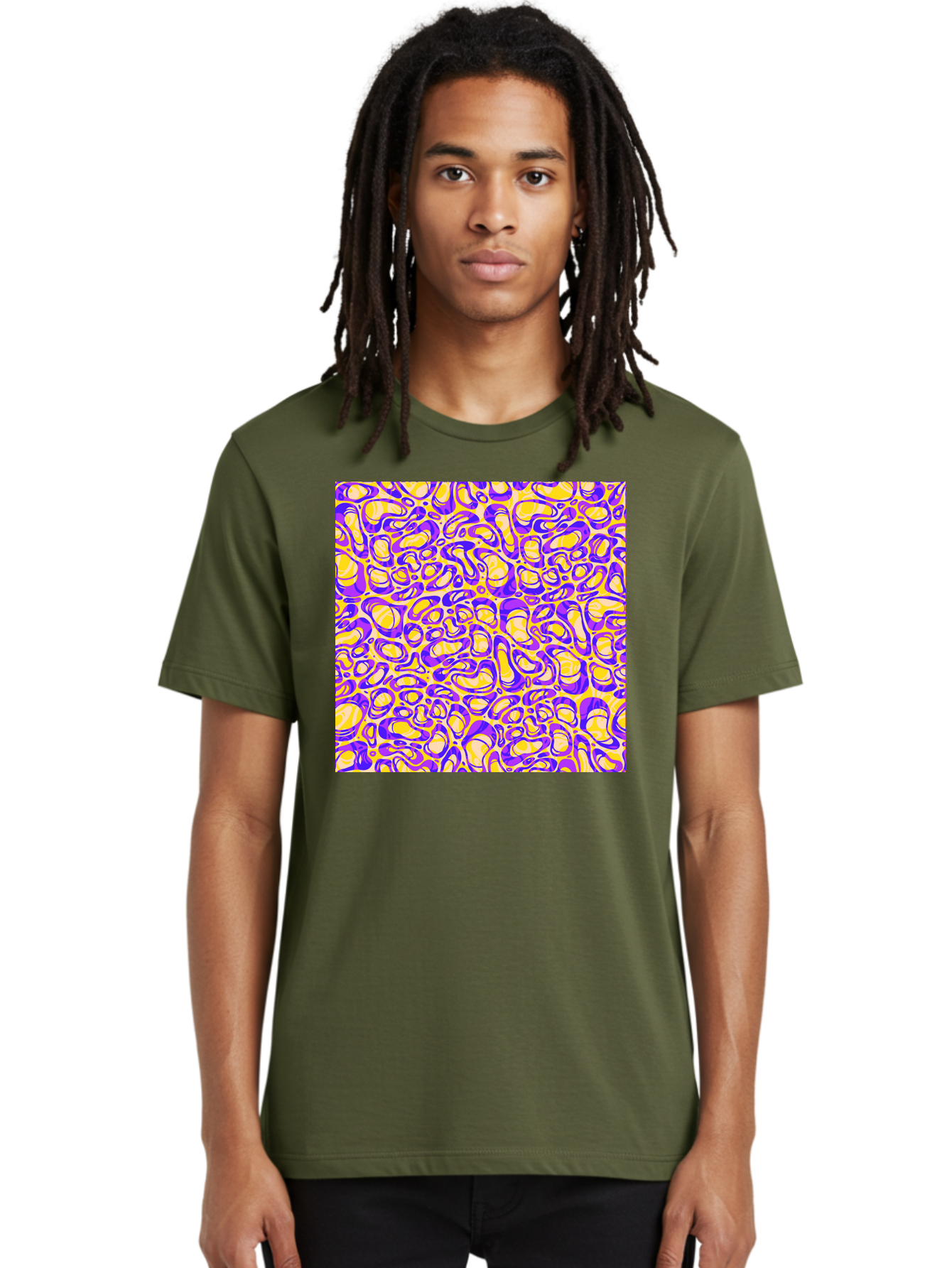 Purple-And-Yellow-Swirl Men'S Graphic Tee, 100% Cotton, Comfortable Casual Summer Wear, Machine Washable, Amethyst And Lemon Swirly Pattern, Abstract Design, Vibrant Purple, Yellow Shapes, Organic Texture, Mesmerizing Visual Effect, Aac418 26