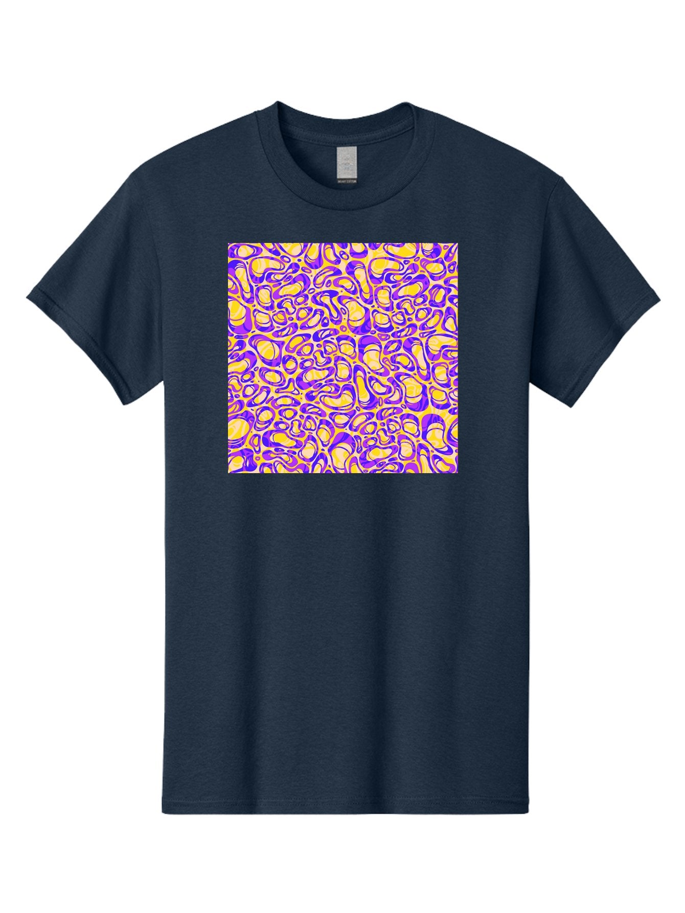 Purple-And-Yellow-Swirl Men'S Graphic Tee, 100% Cotton, Comfortable Casual Summer Wear, Machine Washable, Amethyst And Lemon Swirly Pattern, Abstract Design, Vibrant Purple, Yellow Shapes, Organic Texture, Mesmerizing Visual Effect, Aac418