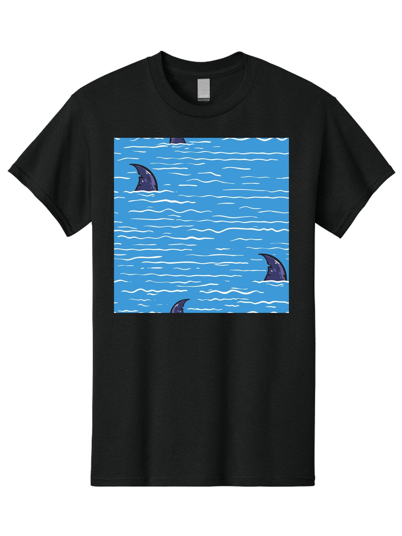 Shark-Fins Men'S Graphic Tee, 100% Cotton, Comfortable Casual Summer Wear, Machine Washable, Shark Fins In Water, Ocean Fins, Shark Attack, Marine Life, Blue Ocean, Wavy Sea, Shark Danger, Aquatic Scene Aac420 14