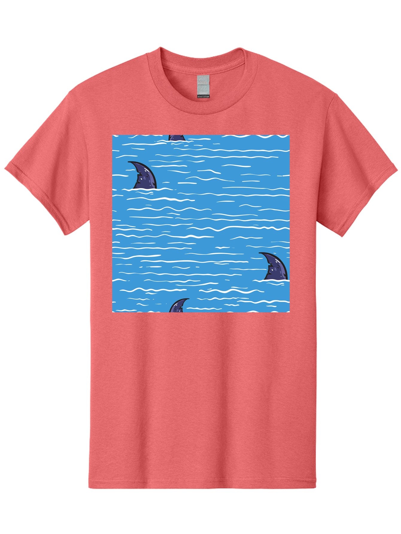 Shark-Fins Men'S Graphic Tee, 100% Cotton, Comfortable Casual Summer Wear, Machine Washable, Shark Fins In Water, Ocean Fins, Shark Attack, Marine Life, Blue Ocean, Wavy Sea, Shark Danger, Aquatic Scene Aac420 12