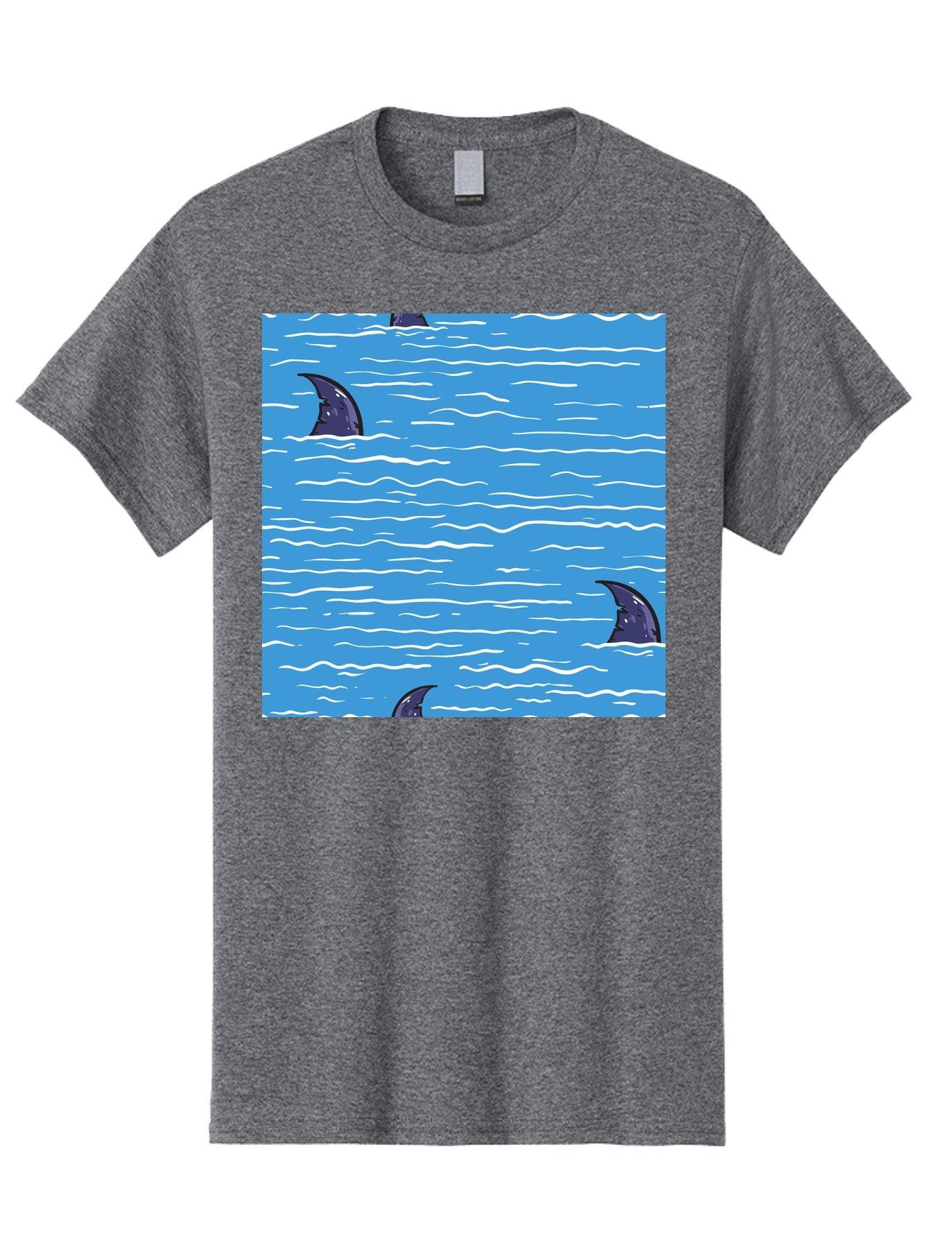 Shark-Fins Men'S Graphic Tee, 100% Cotton, Comfortable Casual Summer Wear, Machine Washable, Shark Fins In Water, Ocean Fins, Shark Attack, Marine Life, Blue Ocean, Wavy Sea, Shark Danger, Aquatic Scene Aac420 4