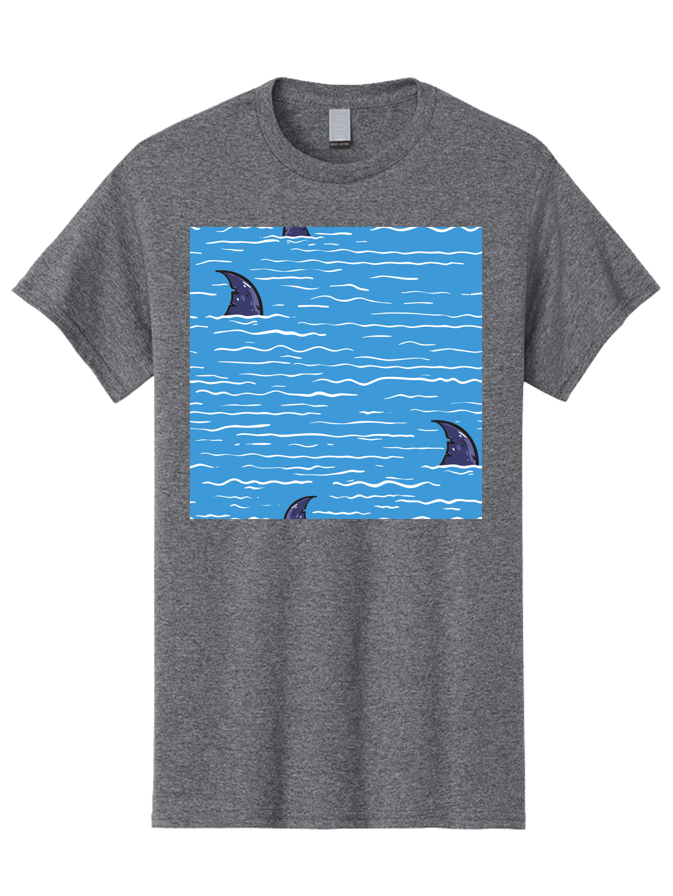 Shark-Fins Men'S Graphic Tee, 100% Cotton, Comfortable Casual Summer Wear, Machine Washable, Shark Fins In Water, Ocean Fins, Shark Attack, Marine Life, Blue Ocean, Wavy Sea, Shark Danger, Aquatic Scene Aac420 23