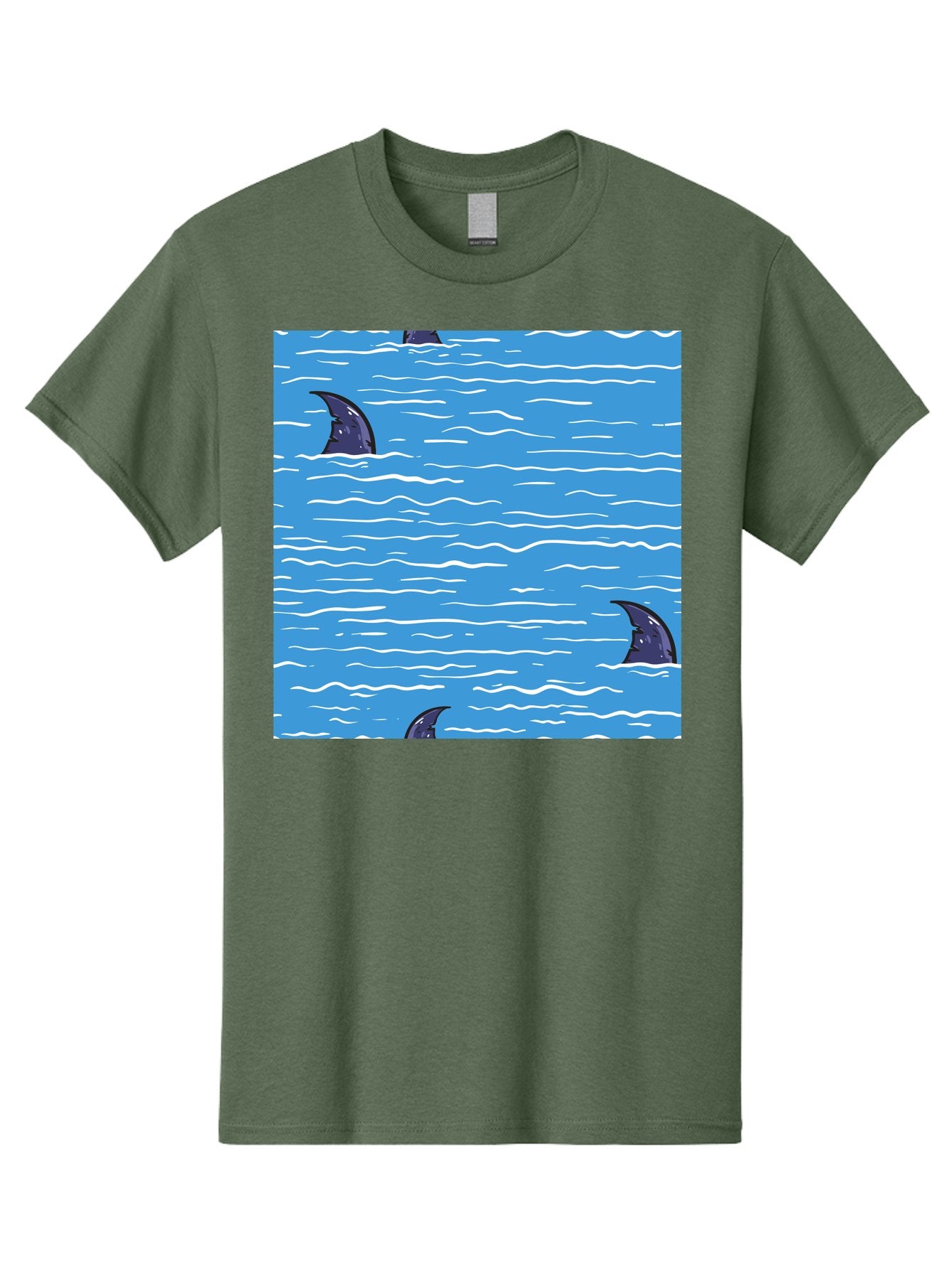 Shark-Fins Men'S Graphic Tee, 100% Cotton, Comfortable Casual Summer Wear, Machine Washable, Shark Fins In Water, Ocean Fins, Shark Attack, Marine Life, Blue Ocean, Wavy Sea, Shark Danger, Aquatic Scene Aac420