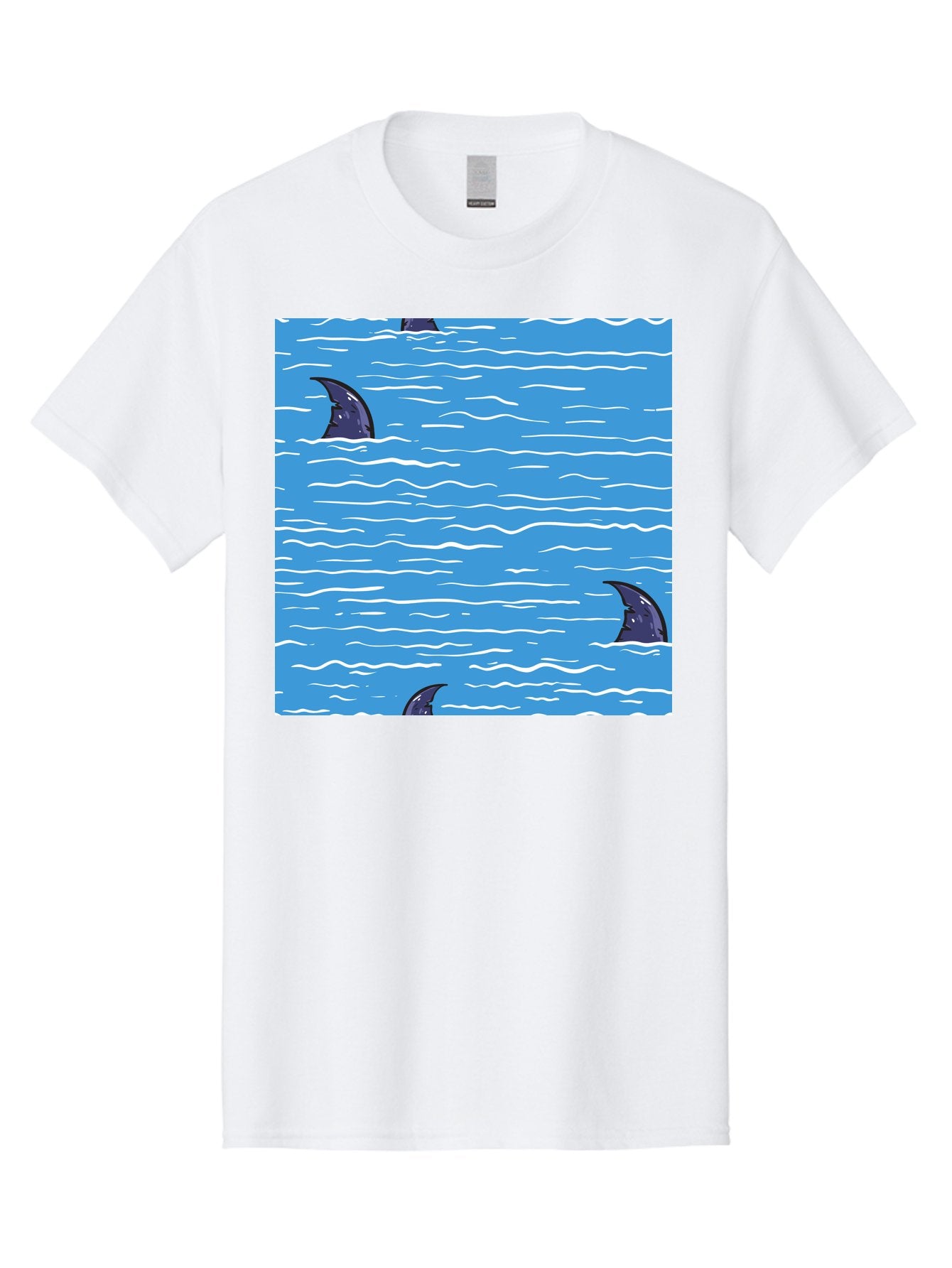 Shark-Fins Men'S Graphic Tee, 100% Cotton, Comfortable Casual Summer Wear, Machine Washable, Shark Fins In Water, Ocean Fins, Shark Attack, Marine Life, Blue Ocean, Wavy Sea, Shark Danger, Aquatic Scene Aac420 13