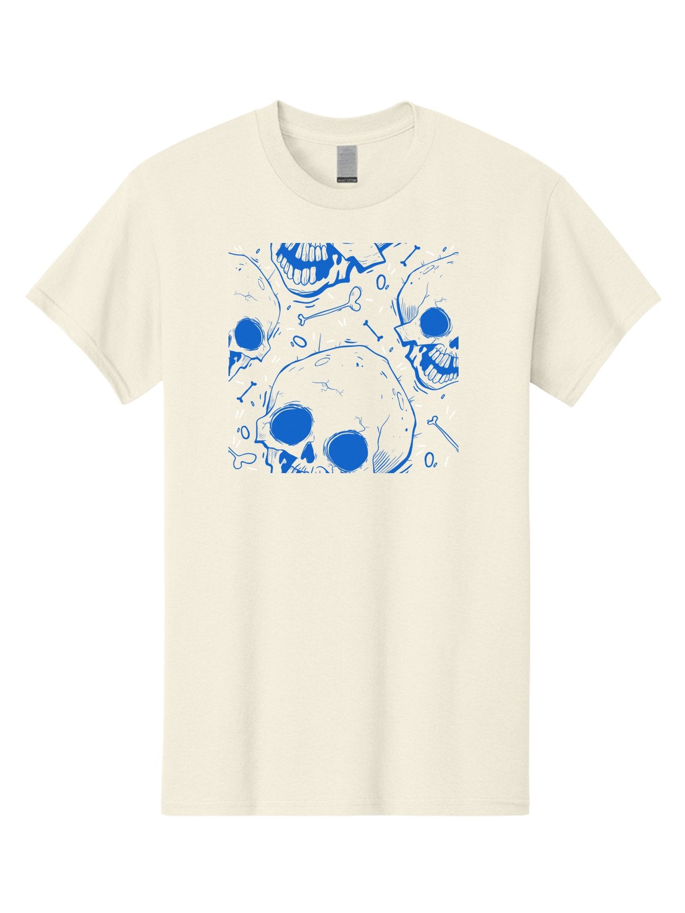 Skulls-And-Bones Men'S Graphic Tee, 100% Cotton, Comfortable Casual Summer Wear, Machine Washable, Skulls, Bones, Seamless Pattern, Gothic Design, Grunge Style, Tattoo Art, Yellow And Blue Hues, Graphic Print, Edgy Aesthetic, Skull Motif Aac421 10