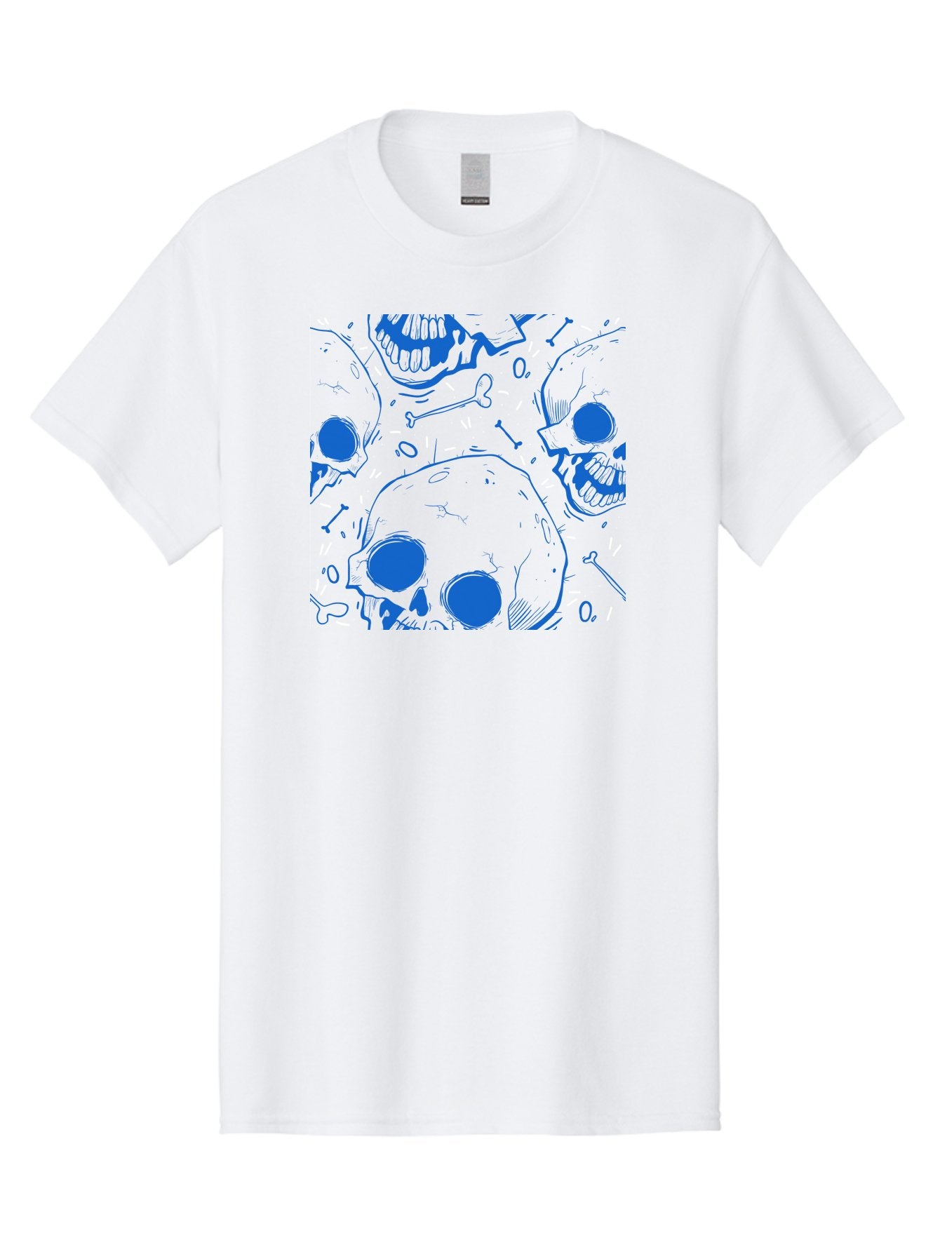 Skulls-And-Bones Men'S Graphic Tee, 100% Cotton, Comfortable Casual Summer Wear, Machine Washable, Skulls, Bones, Seamless Pattern, Gothic Design, Grunge Style, Tattoo Art, Yellow And Blue Hues, Graphic Print, Edgy Aesthetic, Skull Motif Aac421 4