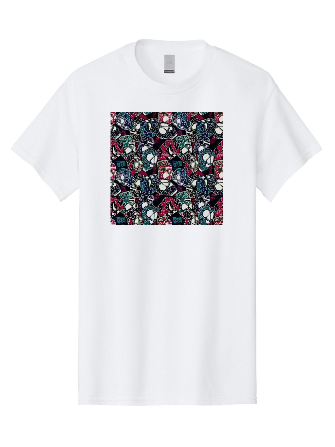 Sugar-Skull-Pattern Men'S Graphic Tee, 100% Cotton, Comfortable Casual Summer Wear, Machine Washable, Sugar Skulls, Colorful Skulls, Day Of The Dead, Mexican Culture, Ornate Designs, Floral Patterns, Vibrant Colors, Festive Atmosphere, Aac422 11