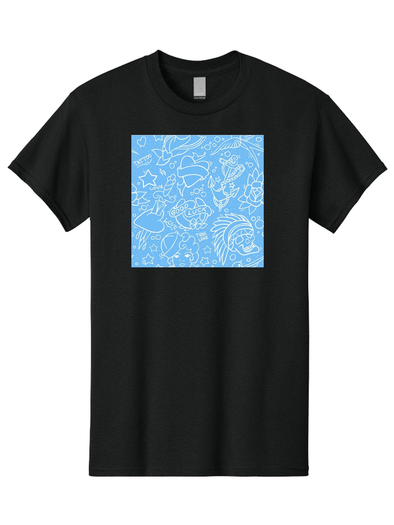 Tattoo Men'S Graphic Tee, 100% Cotton, Comfortable Casual Summer Wear, Machine Washable, Tattoo Designs, Skull Illustrations, Floral Motifs, Star Patterns, Banner Graphics, Ribbon Elements, Whimsical Doodles, Symbolic Imagery, Body Art Aac426 7