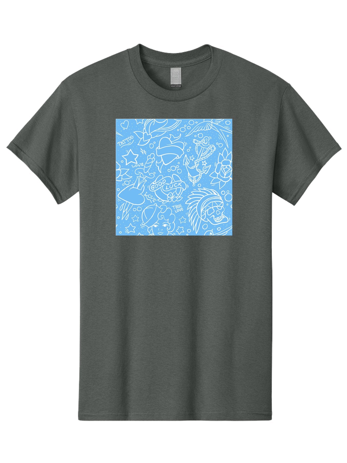 Tattoo Men'S Graphic Tee, 100% Cotton, Comfortable Casual Summer Wear, Machine Washable, Tattoo Designs, Skull Illustrations, Floral Motifs, Star Patterns, Banner Graphics, Ribbon Elements, Whimsical Doodles, Symbolic Imagery, Body Art Aac426 3