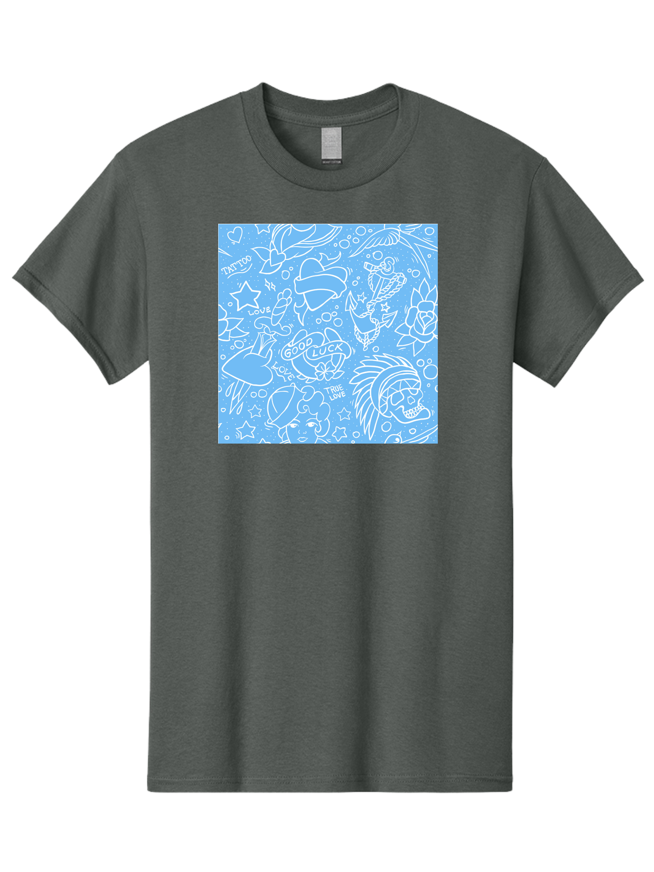 Tattoo Men'S Graphic Tee, 100% Cotton, Comfortable Casual Summer Wear, Machine Washable, Tattoo Designs, Skull Illustrations, Floral Motifs, Star Patterns, Banner Graphics, Ribbon Elements, Whimsical Doodles, Symbolic Imagery, Body Art Aac426 17