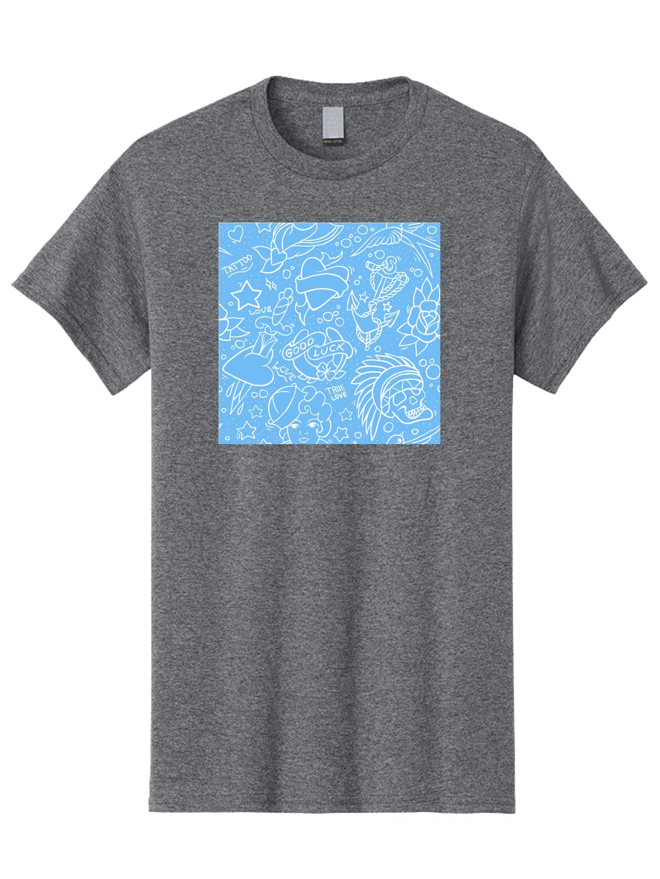 Tattoo Men'S Graphic Tee, 100% Cotton, Comfortable Casual Summer Wear, Machine Washable, Tattoo Designs, Skull Illustrations, Floral Motifs, Star Patterns, Banner Graphics, Ribbon Elements, Whimsical Doodles, Symbolic Imagery, Body Art Aac426 11