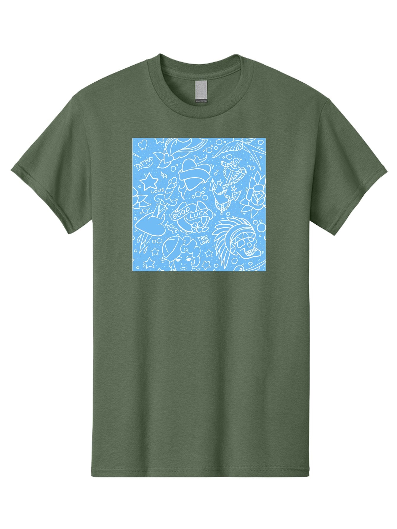 Tattoo Men'S Graphic Tee, 100% Cotton, Comfortable Casual Summer Wear, Machine Washable, Tattoo Designs, Skull Illustrations, Floral Motifs, Star Patterns, Banner Graphics, Ribbon Elements, Whimsical Doodles, Symbolic Imagery, Body Art Aac426 6