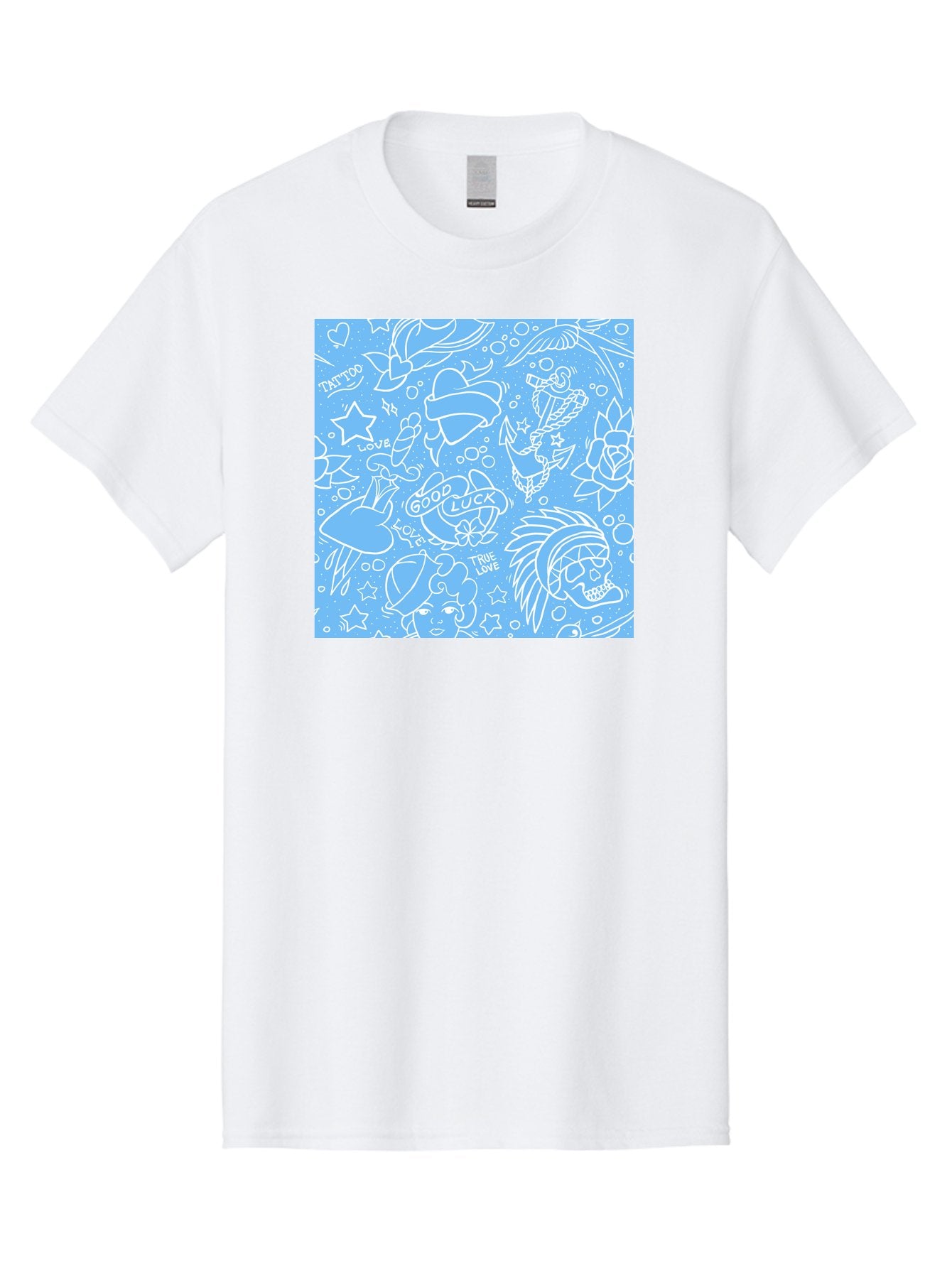 Tattoo Men'S Graphic Tee, 100% Cotton, Comfortable Casual Summer Wear, Machine Washable, Tattoo Designs, Skull Illustrations, Floral Motifs, Star Patterns, Banner Graphics, Ribbon Elements, Whimsical Doodles, Symbolic Imagery, Body Art Aac426 8