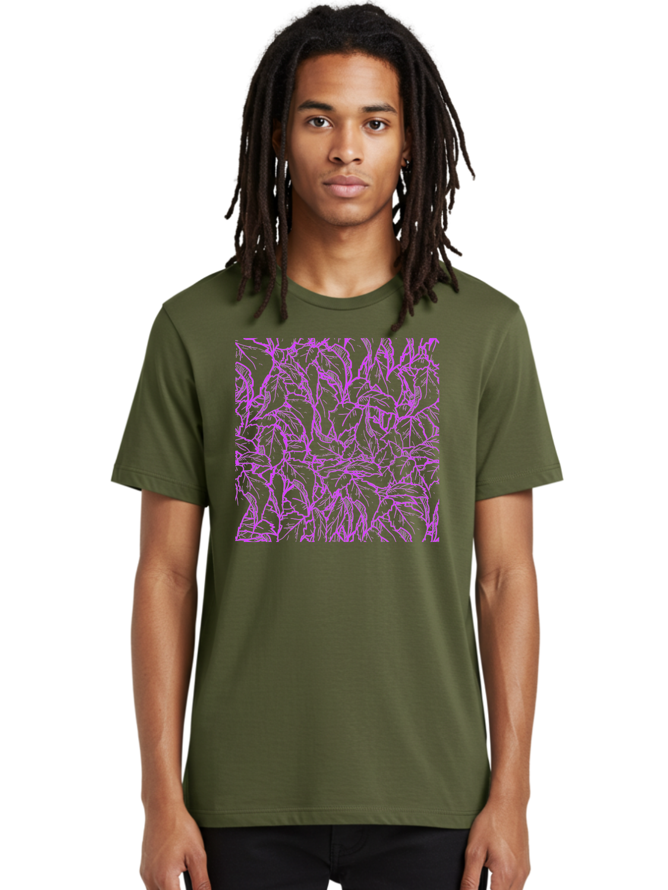 Tropical-Foliage Men'S Graphic Tee, 100% Cotton, Comfortable Casual Summer Wear, Machine Washable, Tropical Leaves, Leaf Pattern, Neon Pink, Cyan Background, Abstract Design, Botanical Art, Vibrant Colors, Summer Feel, Exotic Plants, Aac427 20